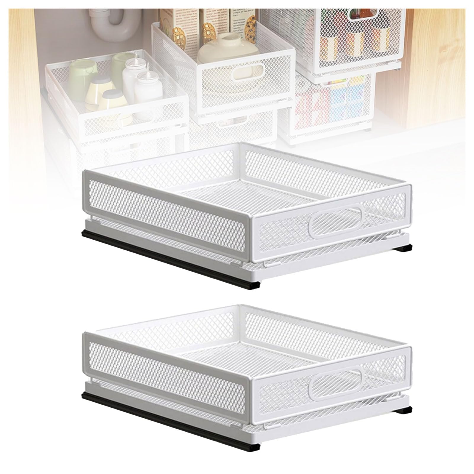 Organizador Apilable para Armarios Extraíbles Sin Necesidad De Taladrar con Película Adhesiva Nano, Estantes De Almacenamiento Resistentes para Cajones, Deslizamiento Suave para Cocinas Baños