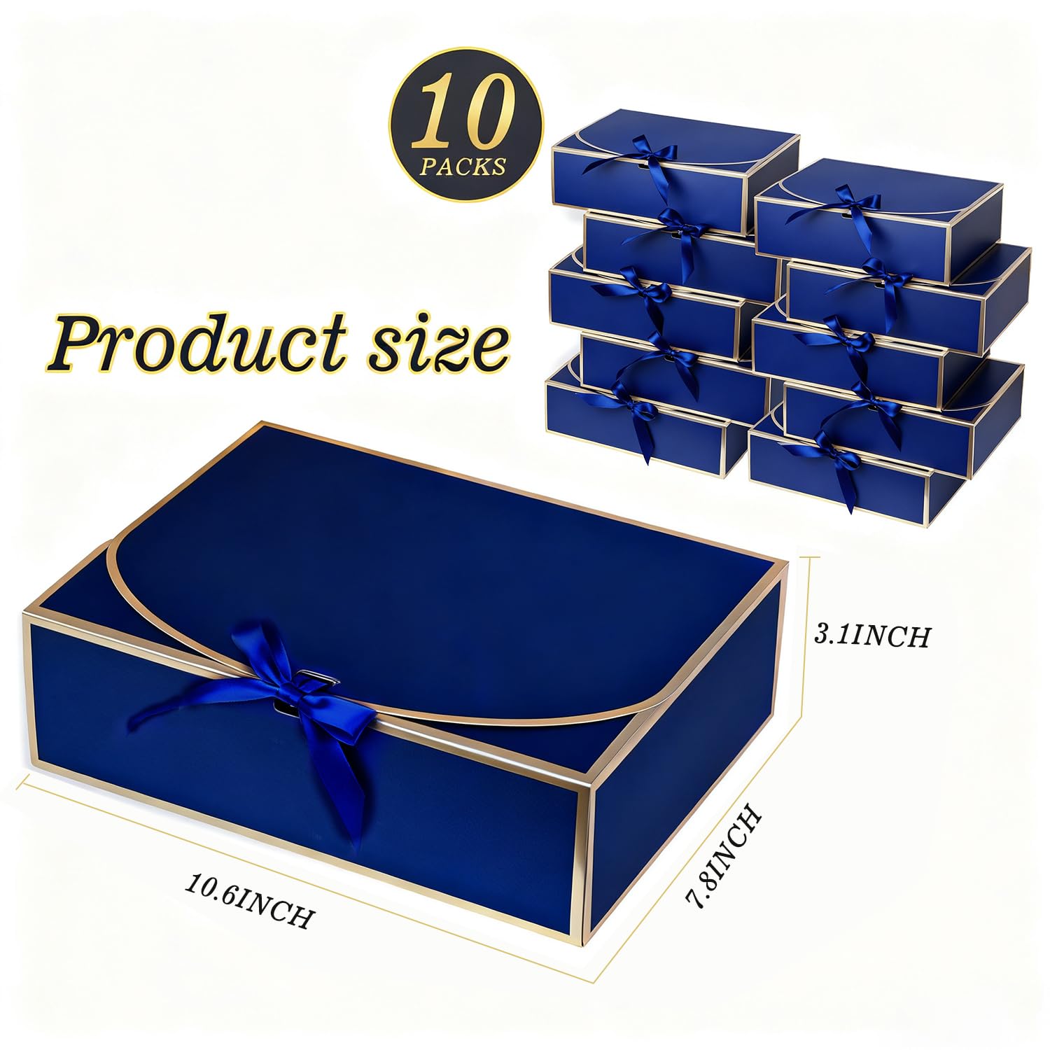 WLUSEAXI 10Pack Blue Gift Boxes, 10.6x7.8x3.1Inch Bridesmaid Proposal Box with Ribbons, Gift Boxes with Lids for Presents, Mother's Day, Wedding, Groomsmen Proposal, Birthday Party