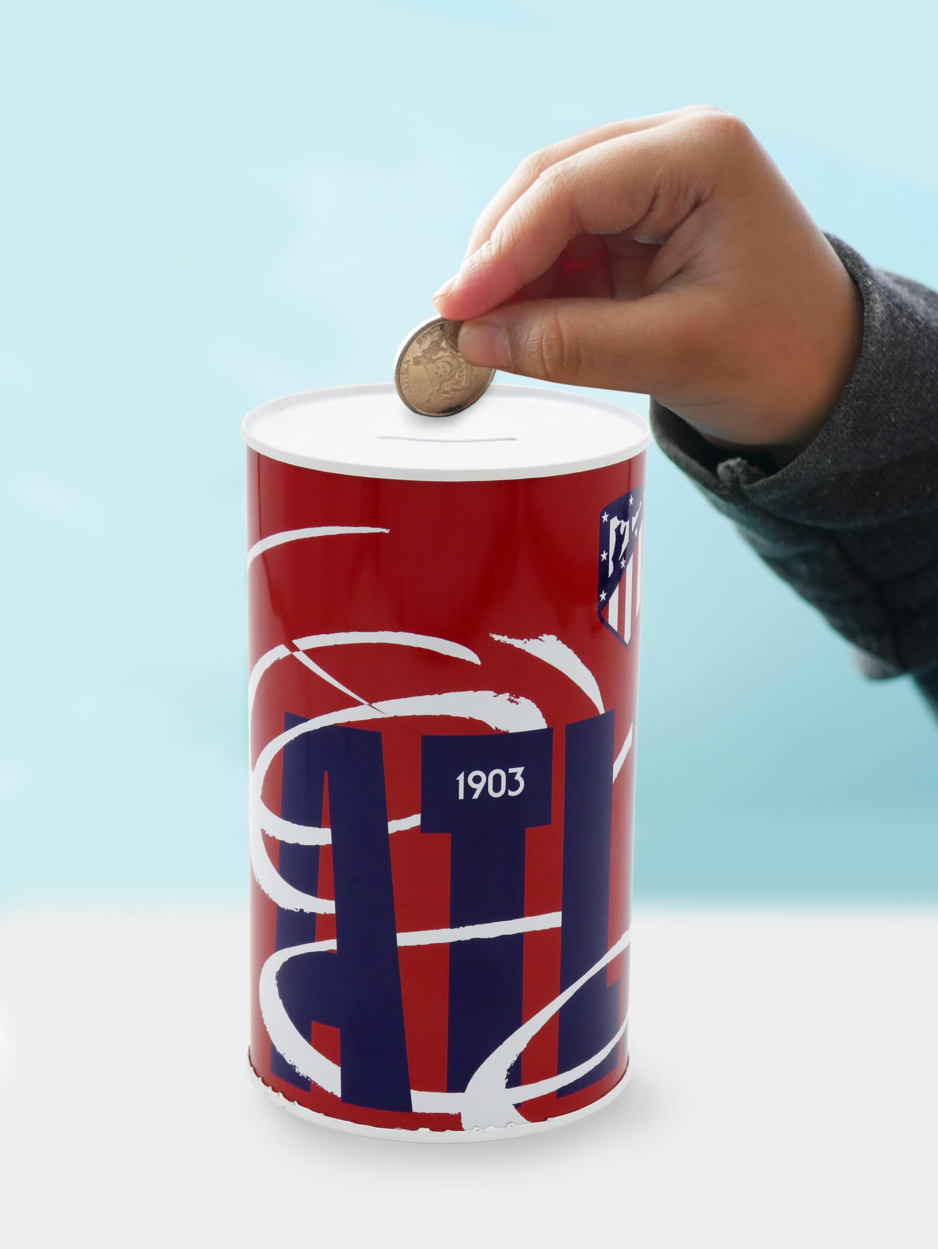 CyP Brands Atletico Madryt - Metalowe Skarbonki, Pieczętowane, Wielka Skarbonka, Czerwony, Oficjalny Produkt