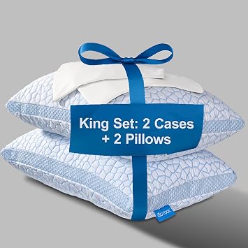QUTOOL Enhanced Cooling Pillows King Size Set of 2 & Premium Cooling Pillowcases King Size Set of 2
