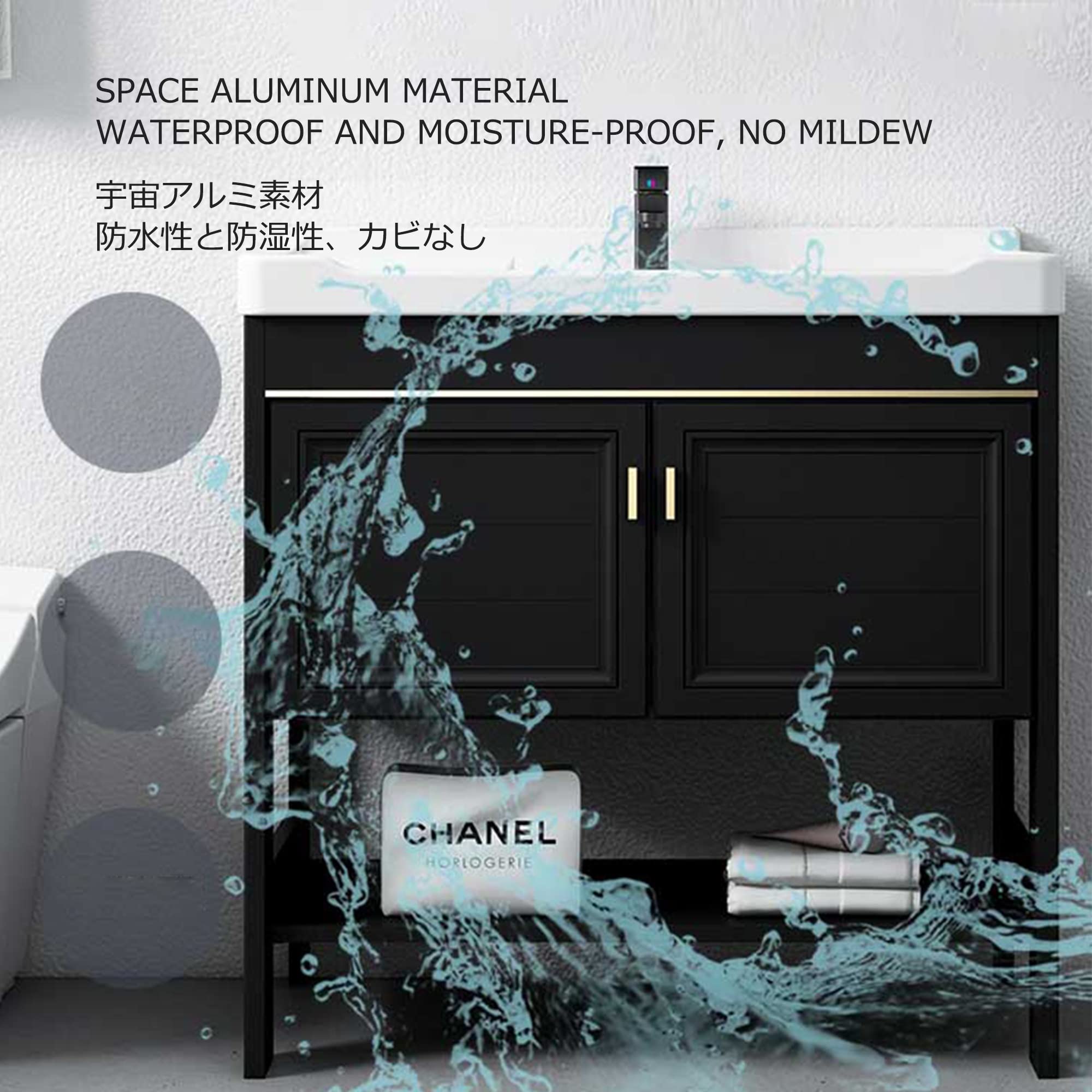Lavandino 1 vasca Lavello da Cucina Lavabo da bagno nero con lavabo per lavabo per lavanderia, rubinetto per lavabo in ceramica, per il miglioramento della casa e commerciale (Color : Sink+Mirror C,