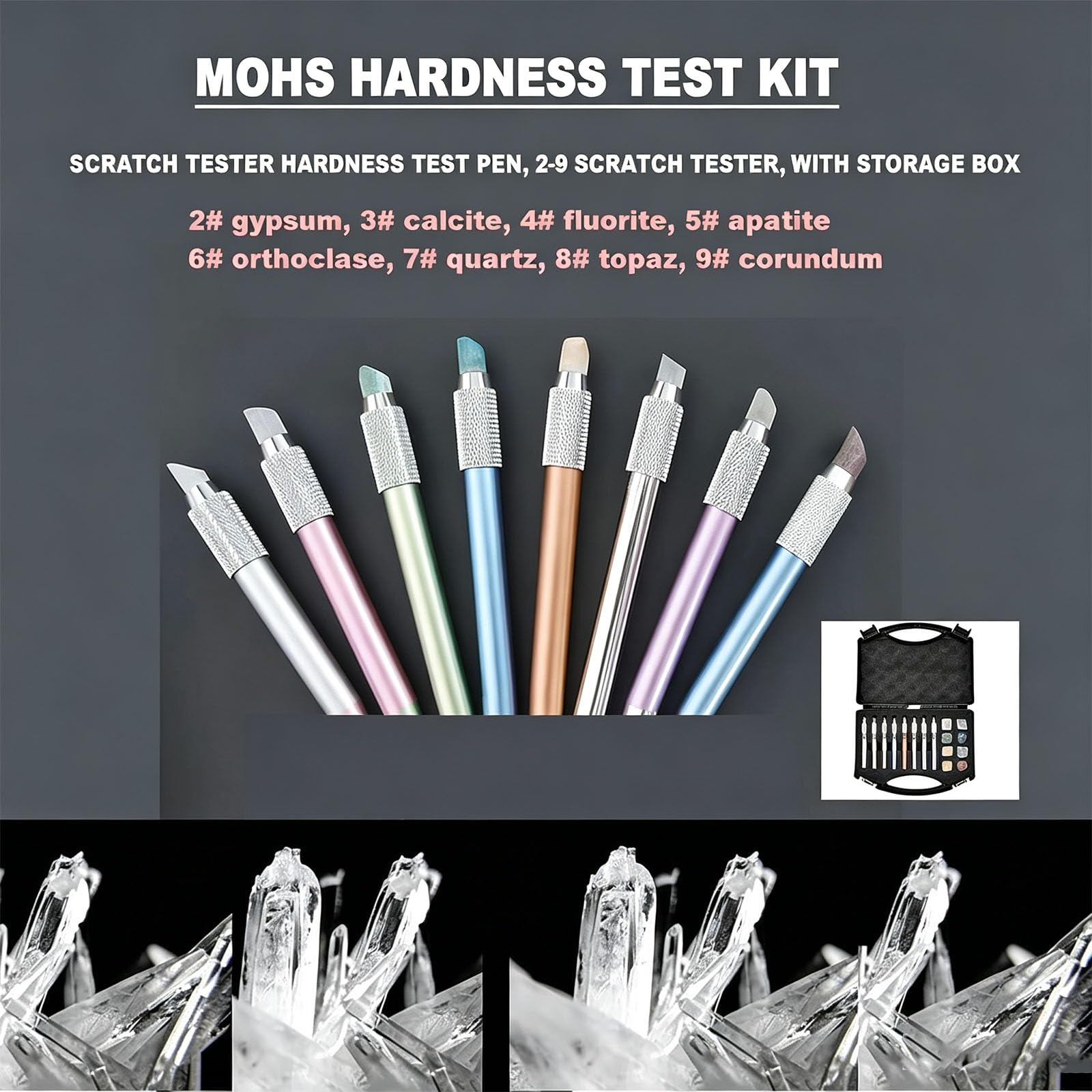 Kit De Identificación De La Escala De Mohs, Lápiz De Prueba De Dureza Mohs Con Caja De Almacenamiento, Prueba De Nivel De Dureza 2-9, Material De Acero Inoxidable, Para Kit De Identificación De