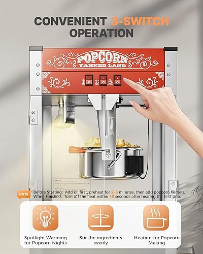Miniatura 6 de Máquina de palomitas de maíz de 16 onzas, máquina comercial grande para hacer palomitas de maíz, máquina de maíz para encimera de cine con control