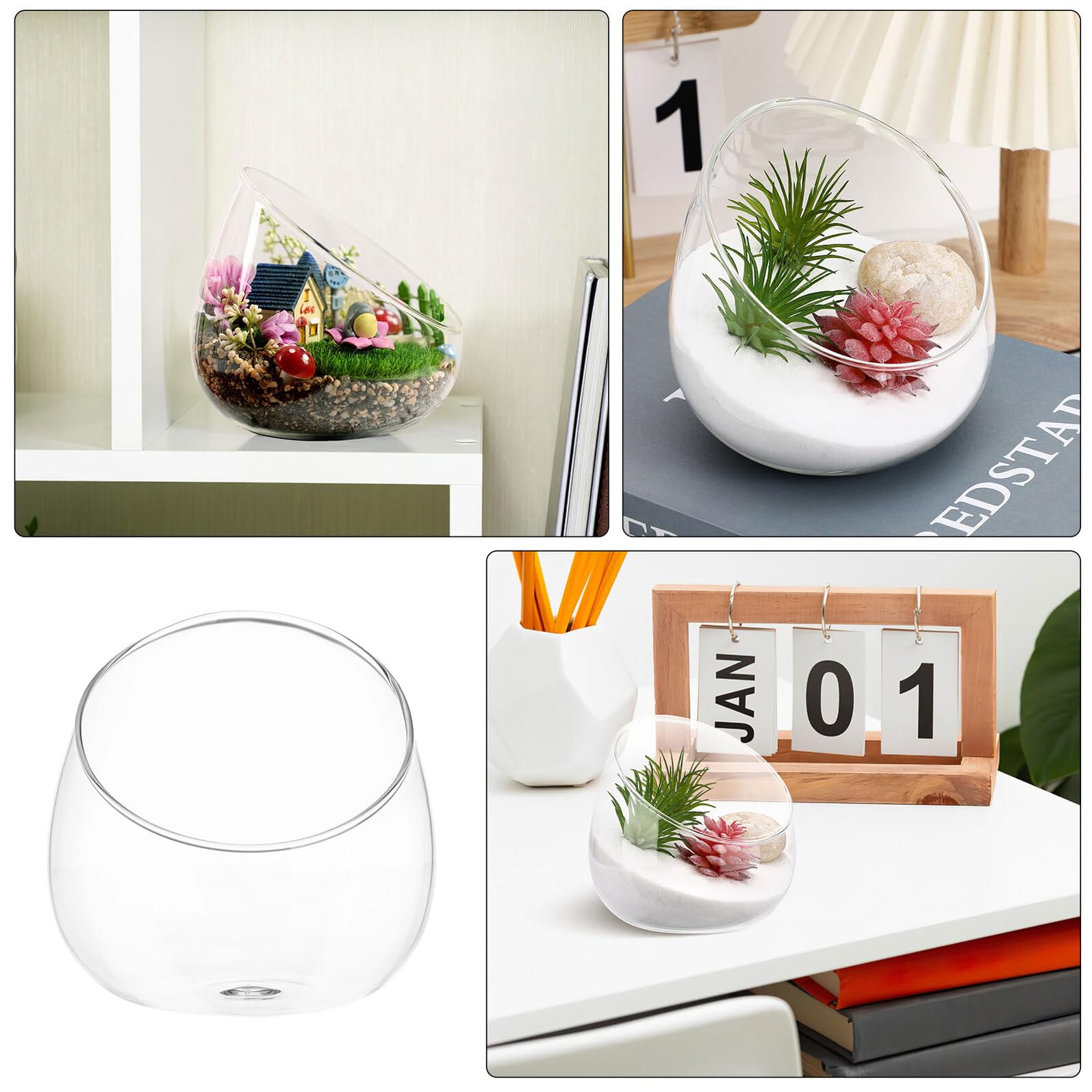 Cuenco de Vidrio para Terrario Corte Inclinado, Diámetro 15 CM, Jarrón Transparente para Micropaisaje, Maceta de Plantas Suculentas, Decoración de Escritorio y Hogar