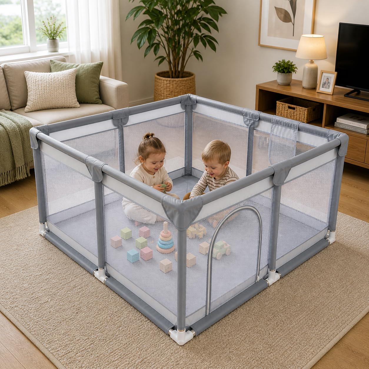 Parc bébé XL - 150x180cm - Pliable - Parc avec Maille Respirante - Sûr et Solide - Sac de Transport Inclus - Gris