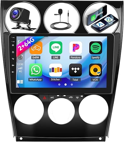 2+64G Radio estéreo de coche para Mazda 6 2002-2008 con Carplay inalámbrico y Android Auto, pantalla táctil de 9 pulgadas Android 13 Radio de coche