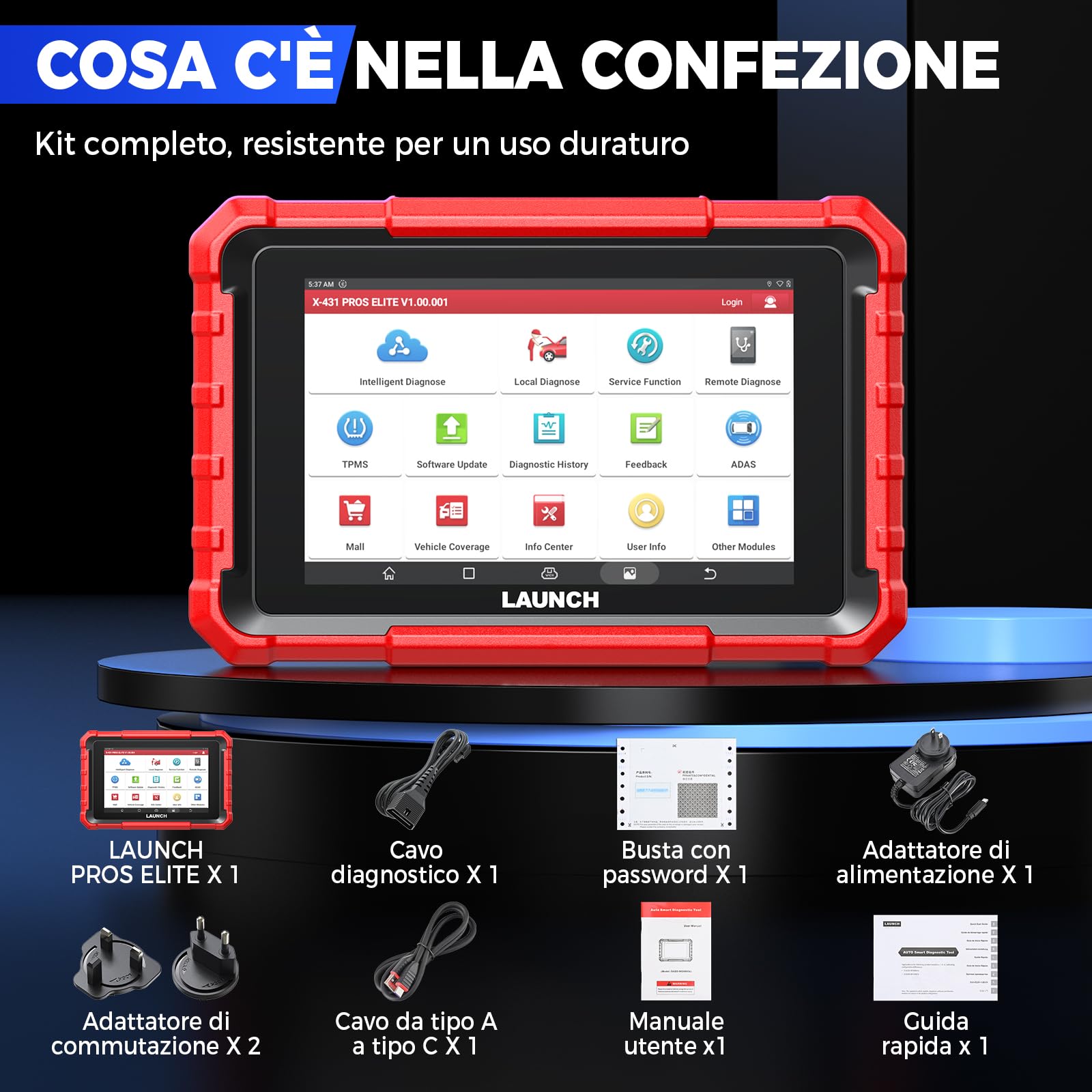 LAUNCH X431 PROS Elite OBD2 Dispositivo Diagnostico, Strumento di Scansione Bidirezionale con Codifica ECU, Funzione Guidata, Auto FCA SGW, CANFD & DOIP, 45+ Reset, Diagnostica Tutto il Sistema
