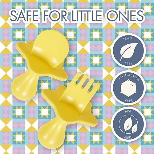 Miniatura 8 de Nooli Utensilios para bebés, cubiertos para bebé, tenedor para bebé, sin ftalatos BPA, apto para lavavajillas y esterilizador, color amarillo