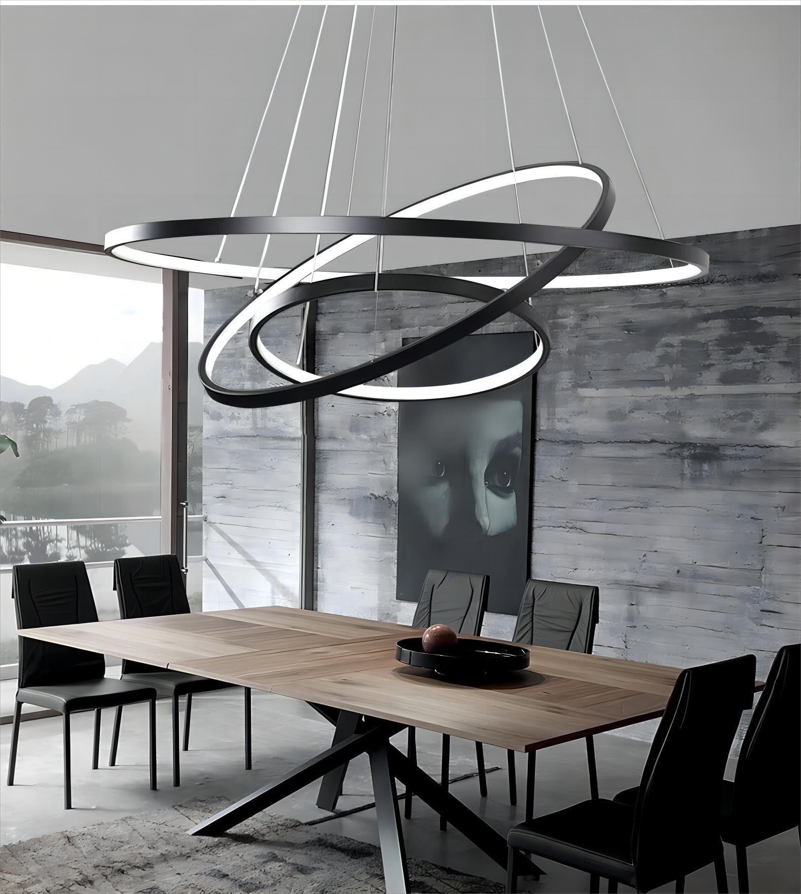 LED Hängeleuchte Dimmbar Pendelleuchte Schwarz Hängelampe mit Fernbedienung 115W, Moderne Ring Deckenleuchte Höhenverstellbar Hängeleuchte Wohnzimmer Esstisch Esszimmer Schlafzimmer 40+60+80cm