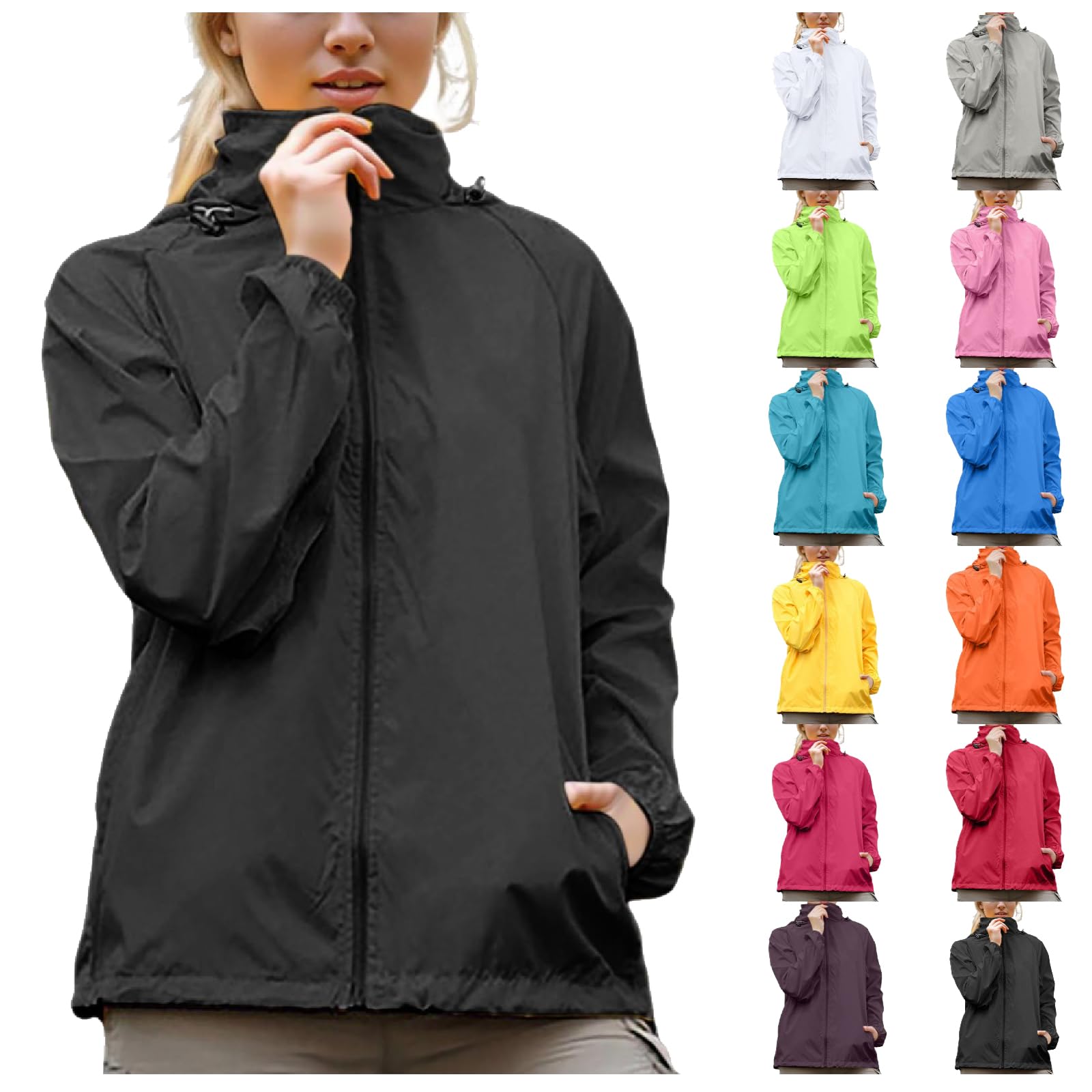 Acheter (SU)Veste De Pluie Patchwork Pour Femmes, Vestes D'extérieur, Imperméable à Capuche, Coupe-vent