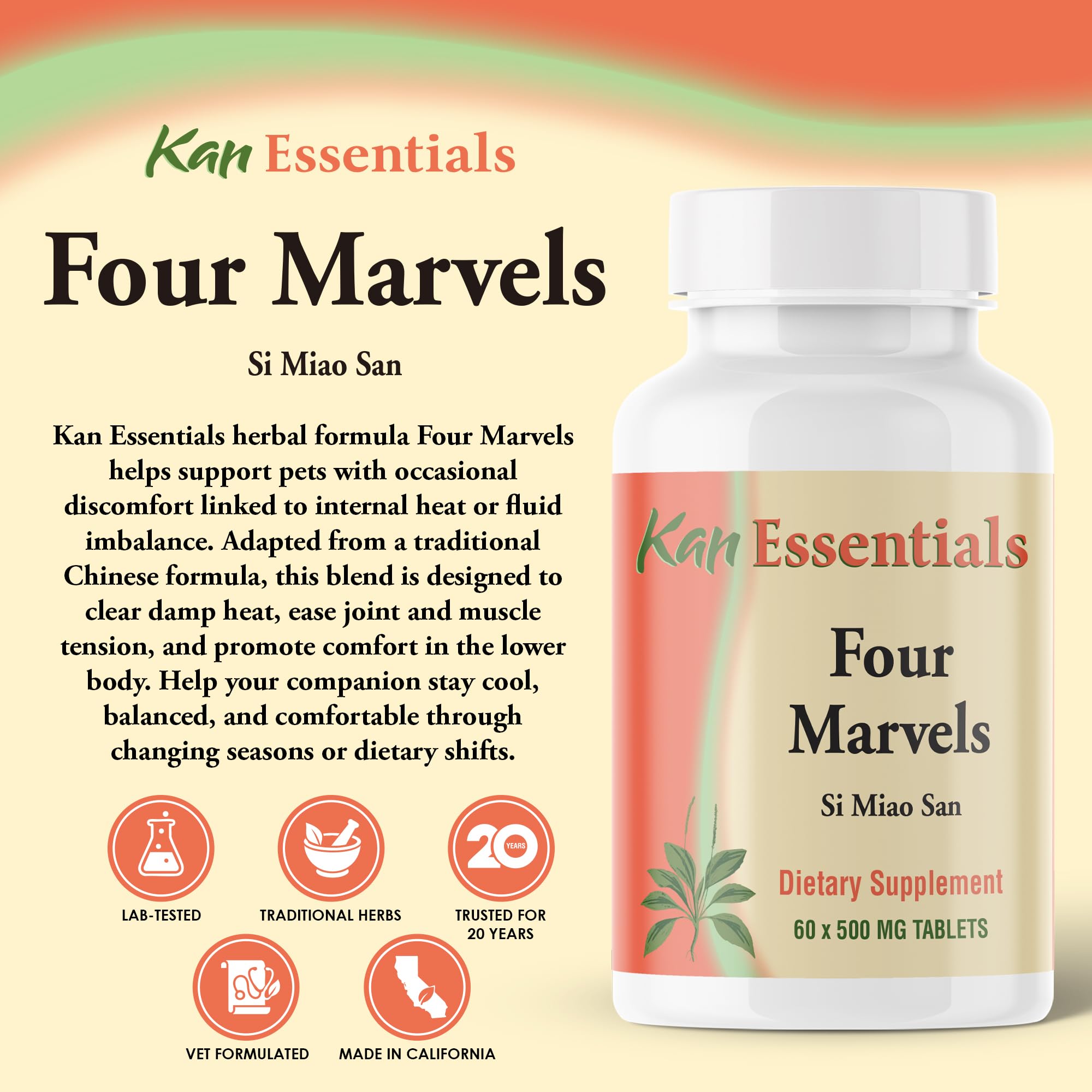 Kan Herb Company Four Marvels – Traditional Chinese Herbal Blend for Dogs and Cats to Support Digestive Clarity, Fluid Balance, and Overall Wellness, Herbal Supplement Tablets for Pets, 60 Tablets — Amazon image 2