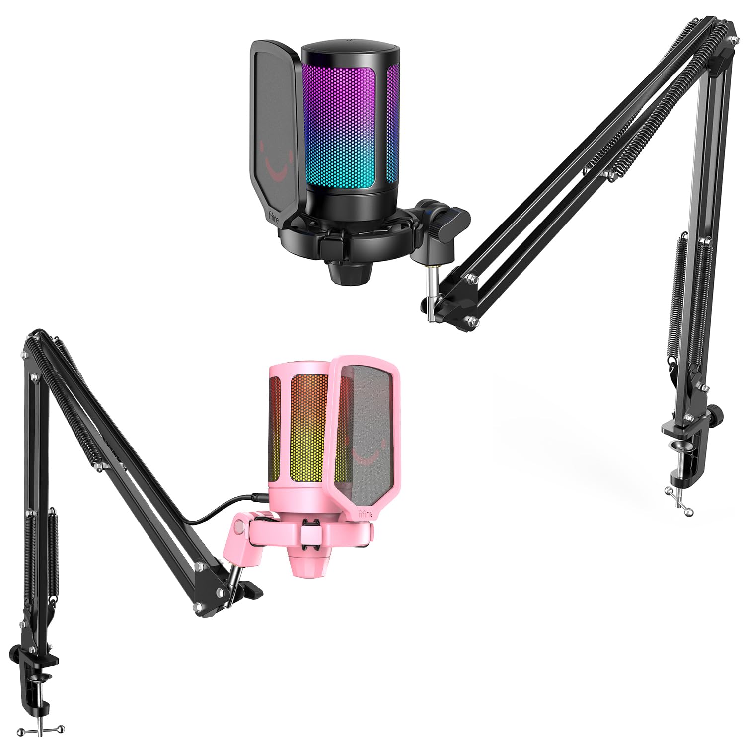 FIFINE Gaming PC USB Microphone Set, Podcast Condenser Mic with Boom Arm, Pop Filter, Mute Button, Gain Knob for Streaming, Recording, RGB Cardioid Mic for PC, PS4/PS5 (A6T+A6TP)