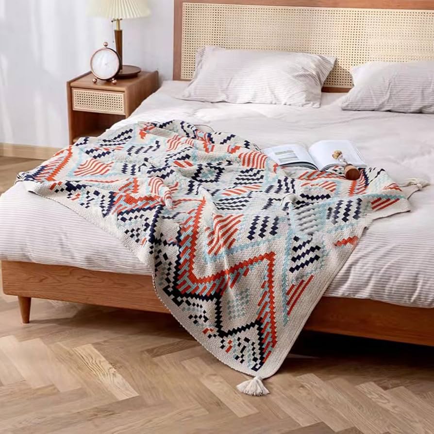 手編み　BOHO blanket ソーダブルー 手編み BOHO blanket ソーダブルー