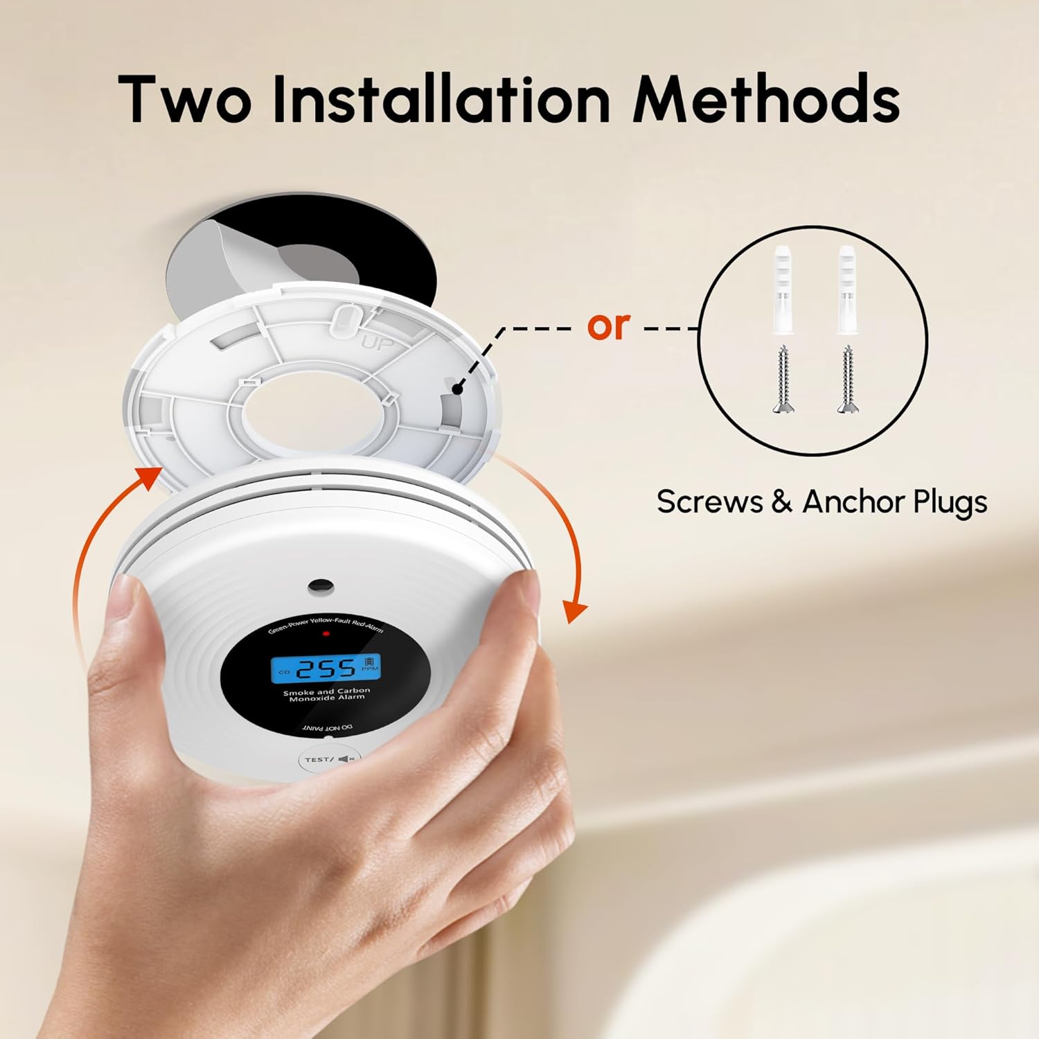 Smoke Detector Carbon Monoxide Detector Combo 10 Year Battery, KARUOTOP Ultra-Thin Smoke Alarm CO Detector with Real-Time LCD Display, Easy Installation