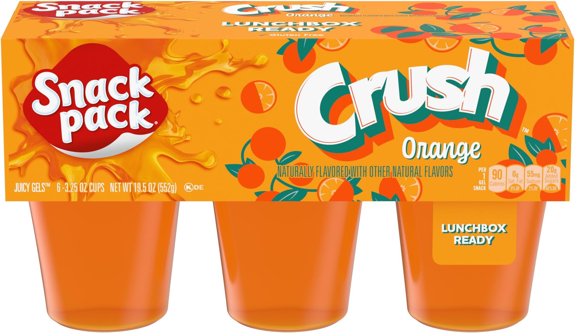 Snack Pack CRUSH Orange Flavored Juicy Gels Cups, 3.25 oz., 6-Count (Pack of 8)
