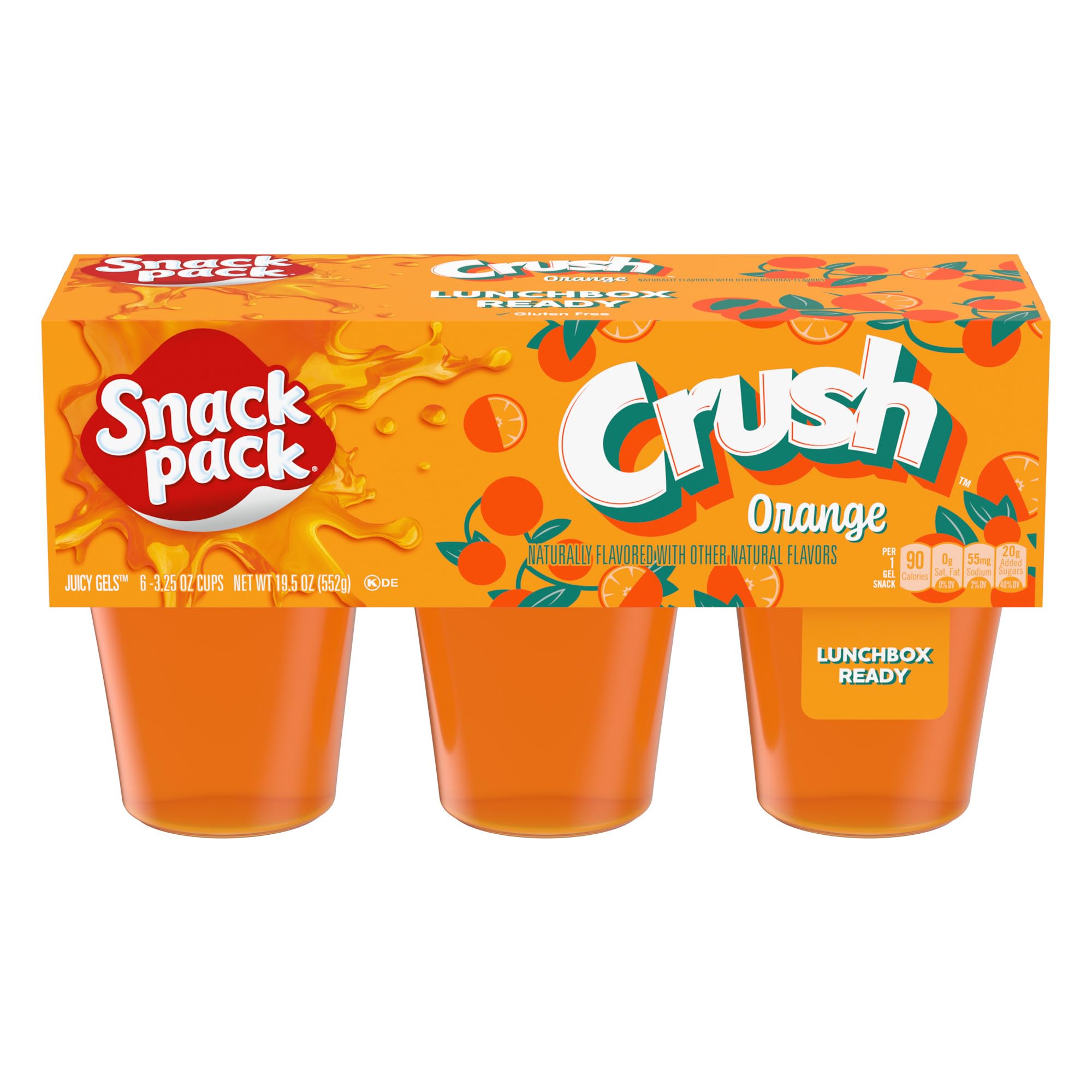 SNACK PACK Crush Orange Juicy Gels Cups, 3.25 oz. Cups 6-Count (Pack of 8)