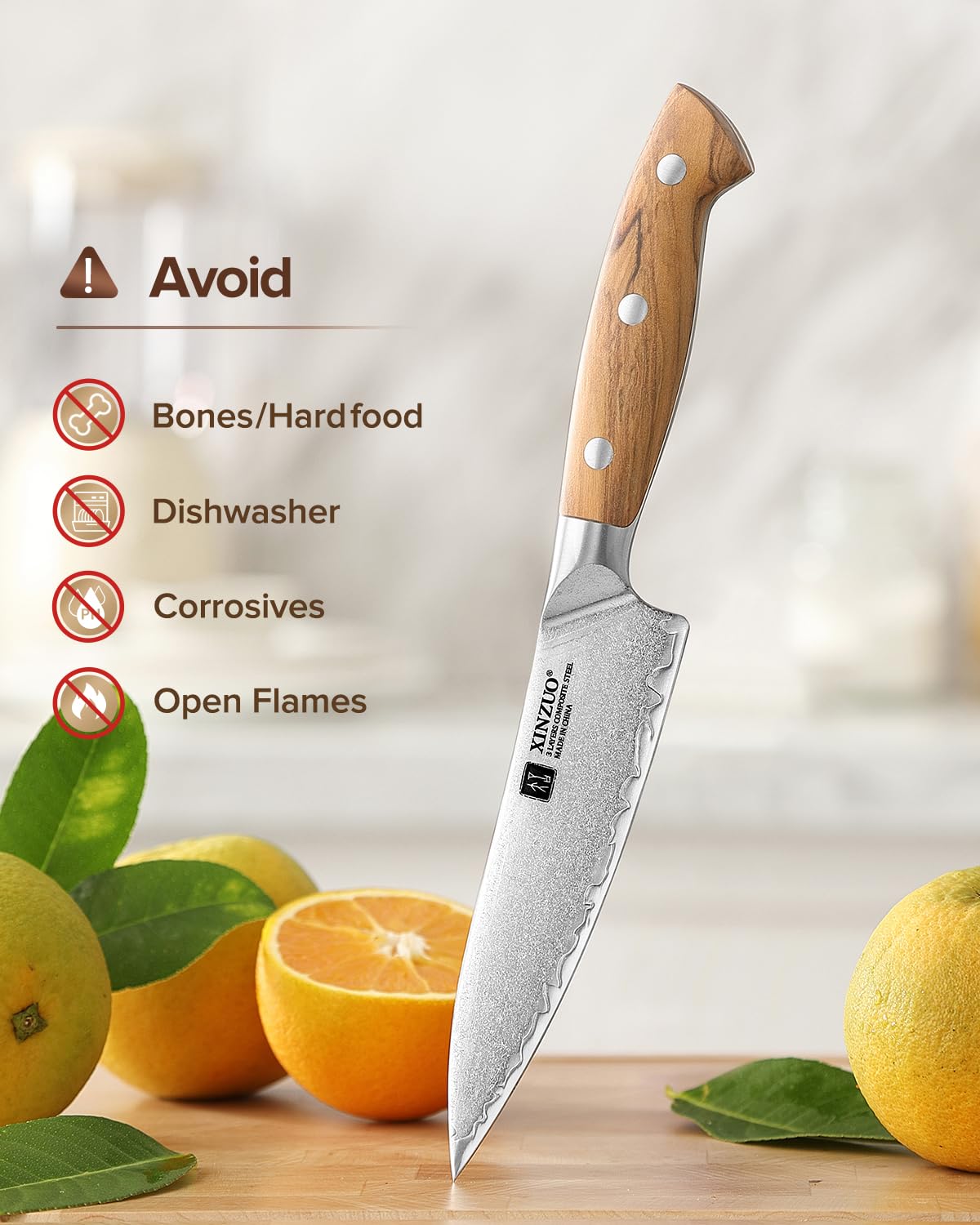 XINZUO Verbundstahl 13,5cm Küchen Allzweckmesser Handgeschmiedet scharfe Universalmesser -kohlenstoffreichem Stahl Obstmesser Schälmesser -Ergonomischer Griff aus Olivenholz -Exquisite Geschenkbox