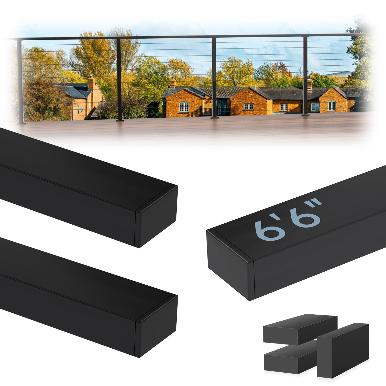 Zylorix 3Pack 6'6" T304 Stainless Steel Handrails Black with Extension Connectors End Cap Kits for Cable Railing System Posts Kit, Cuttable