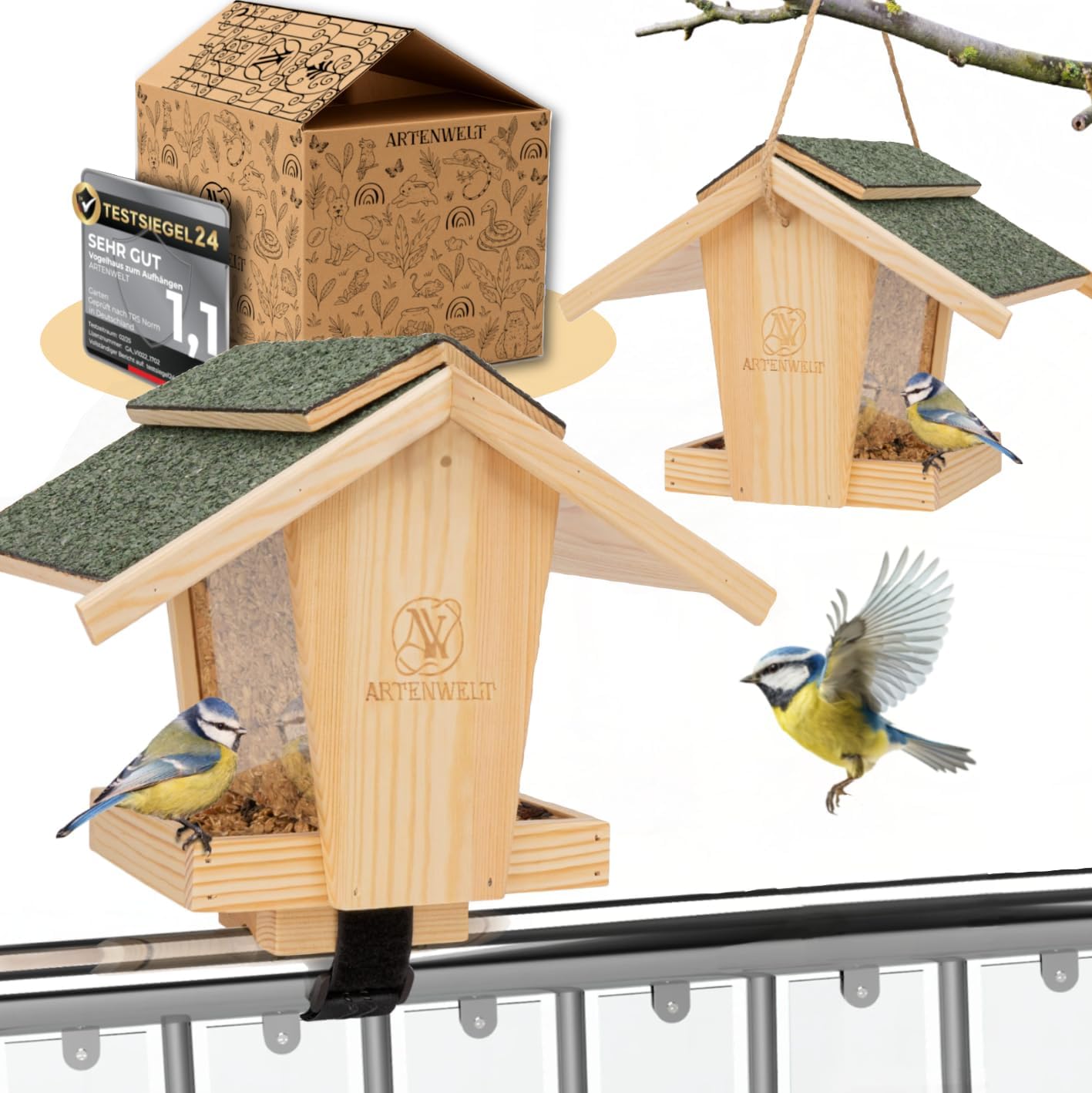 Artgerechtes Balkon-Vogelhaus inklusive Meisenknödelhalter und kratzfreier Montage-Vogelfutterstation zum Aufhängen. Hochwertige Vogelfutterstation für Vögel, Vogelfutterstation in Geschenkbox Artgerechtes Balkon-Vogelhaus inklusive Meisenknödelhalter und kratzfreier Montage-Vogelfutterstation zum Aufhängen. Hochwertige Vogelfutterstation für Vögel, Vogelfutterstation in Geschenkbox