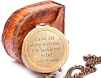 Grow Old with ME Engraved Brass Nautical Compass ON Chain with Leather CASE, Directional Magnetic Compass Rustic Vintage Home Decor Gifts
