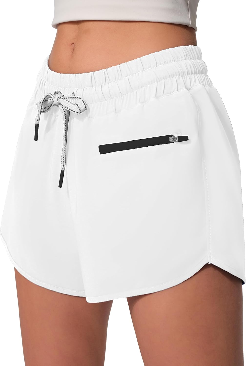 Women's Running Shorts with Liner Zip Pocket Athletic Shorts High Waisted Lightweight Quick Dry Workout Gym Short White X-Small