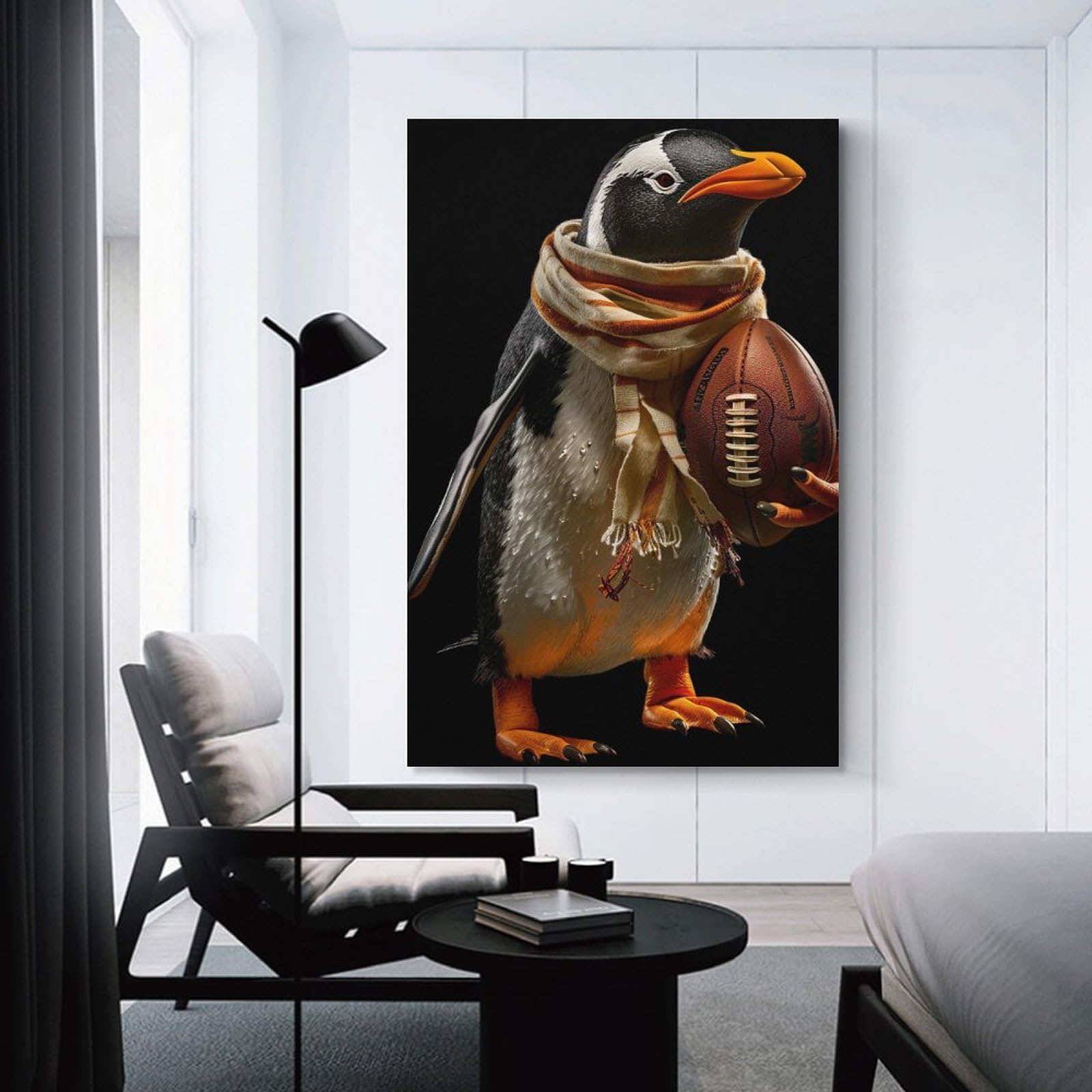 Junmoney Penguin American Football Canvas Art Print, 12x18inch(30x45cm), for Living Room, Bedroom, Office Or Hallway, Decorative Artwork with Broad Appeal