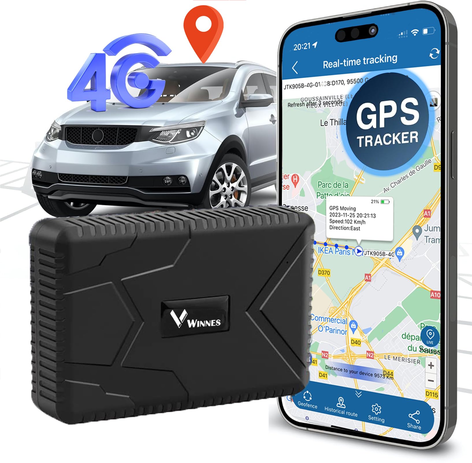 4G GPS Tracker per Auto Localizzatore GPS Locator con Magnete Forte IP65 10000mah Monitoraggio in Tempo Reale GPS per Auto/moto/camion Antifurto Satellitare Tracce storiche Geofencing APP Gratuita