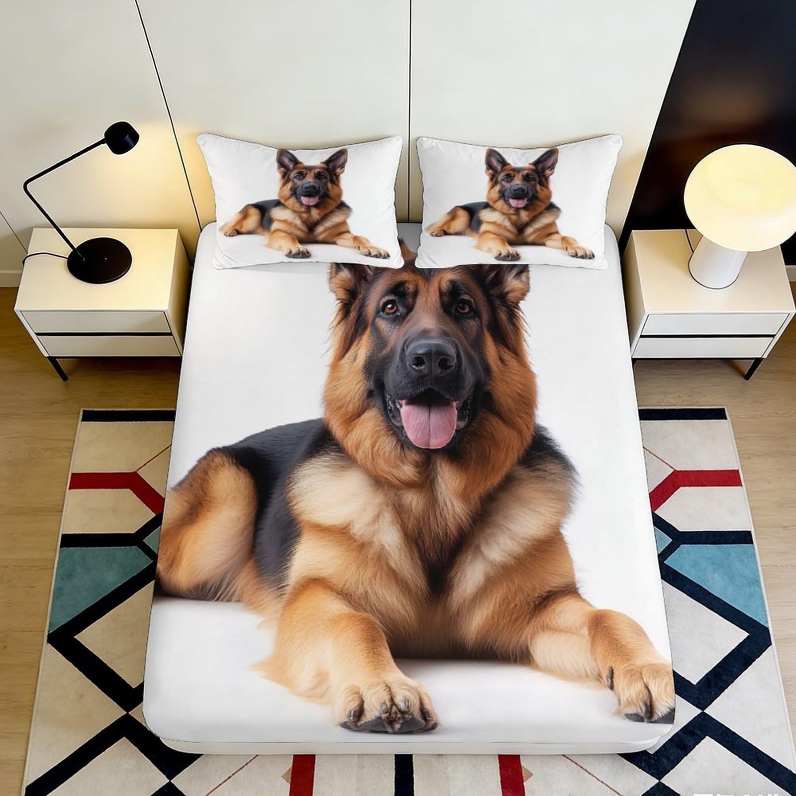 3D Printed German Shepherd Fitted Sheet Microfiber Soft Bed Cover Dog Pattern for Bedroom Guest Room Decor 90x200x25cm