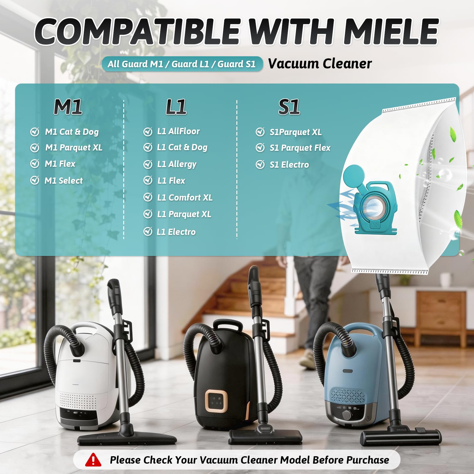 Confezione da 12 Sacchetti Aspirapolvere Compatibili con Miele Guard S1/L1/M1, Sacchetti per Aspirapolvere ad Alta Capacità, Filtrazione Multistrato, Ricambio per Serie Guard - 5