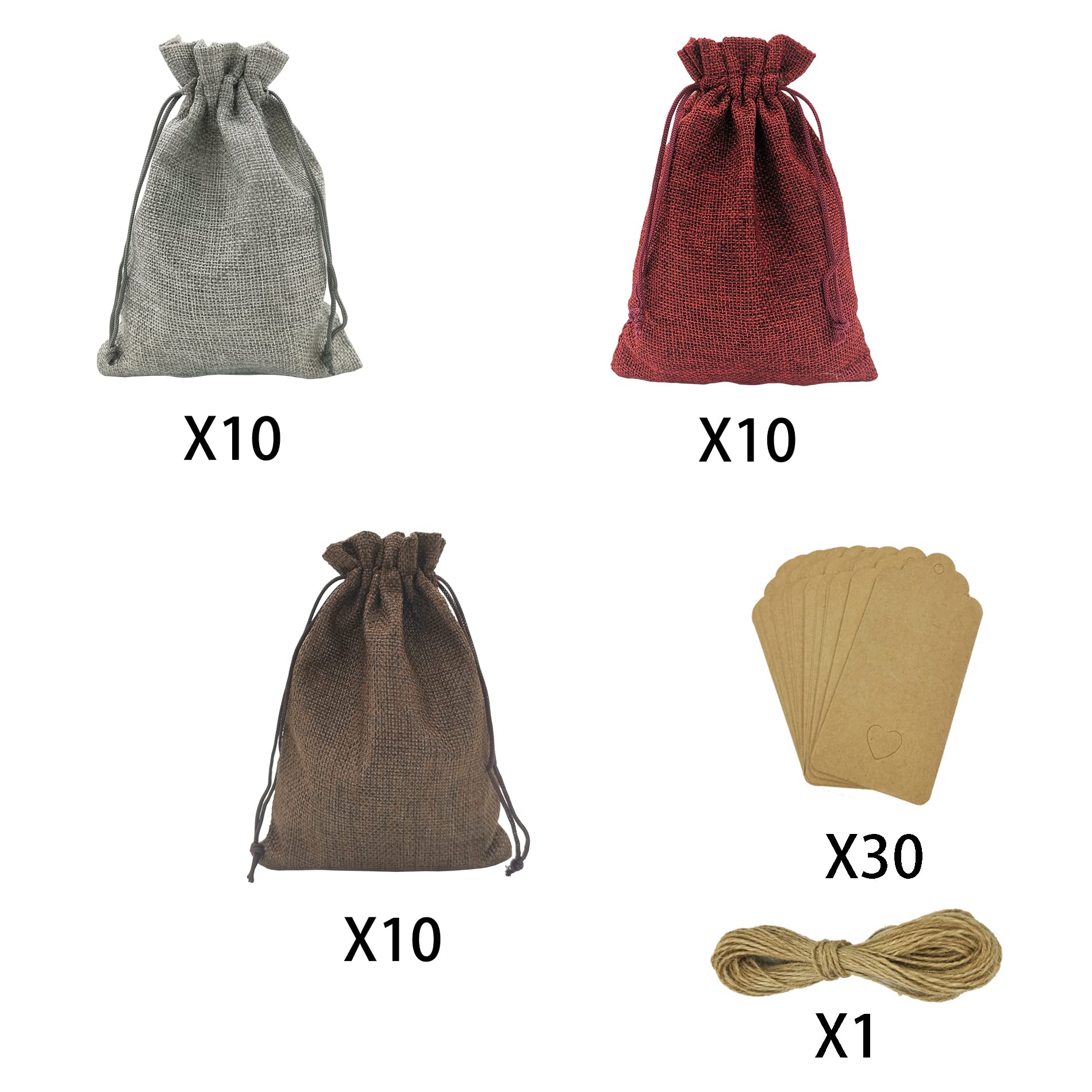 DUGYIRS 30 Pièces Sacs en Toile de Jute ​Sacs-Cadeaux avec Cordon de Serrage 13cmx18cm Sacs en Jute Petit Sacs Cadeaux de Fête Pochettes à Bijoux Sacs D'artisanat pour Cadeaux de Mariage(3 Couleurs)