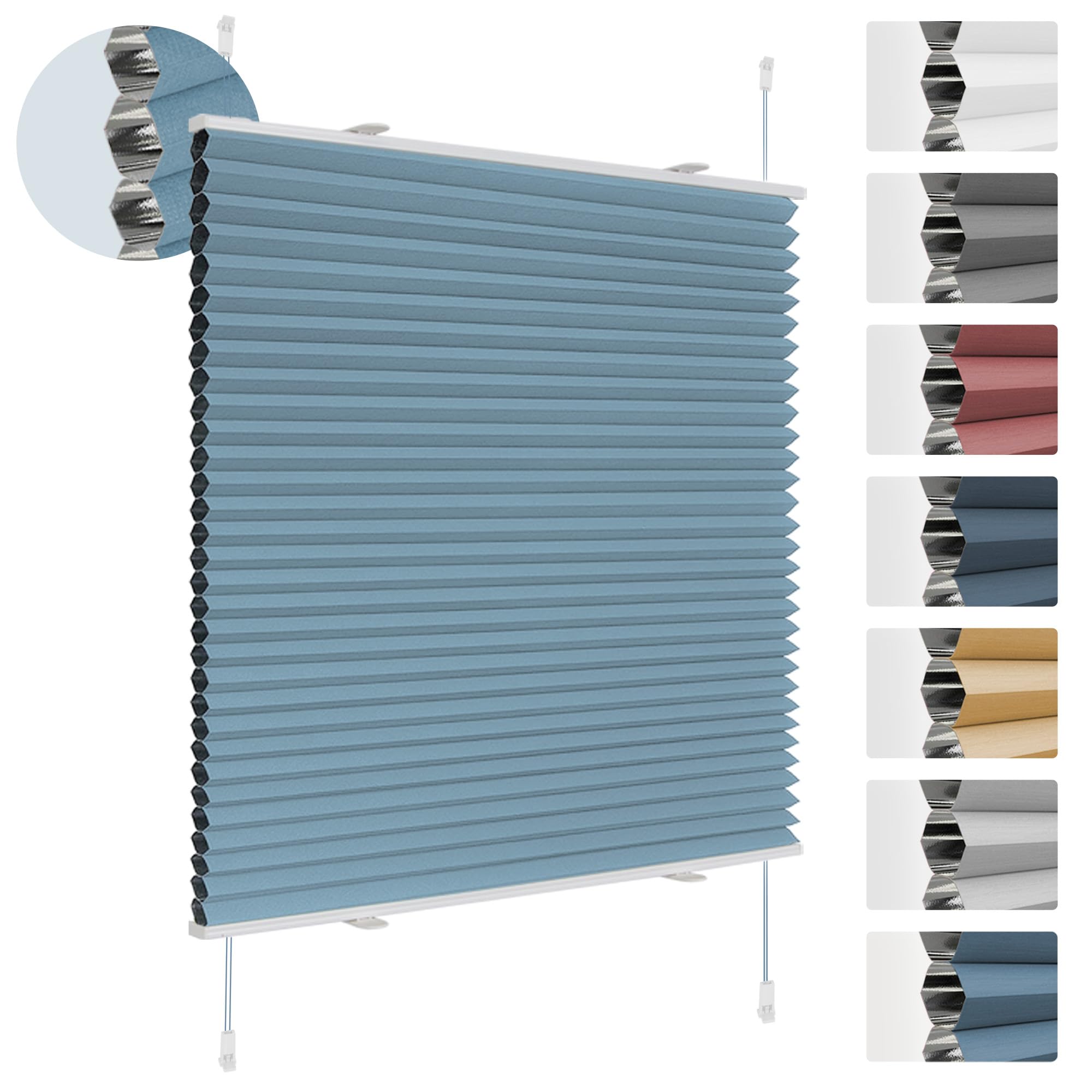 Deswell Plissee Verdunklung Klemmfix Wabenplissee Thermoplissee ohne Bohren Faltrollo für Fenster & Tür, 100% Blickdicht, Sicht- & Schallschutz Wärmehaltung Verdunklungsplissee