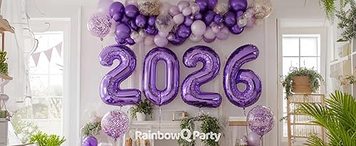 Miniatura 8 de RainbowQ Party Globo de número 6 de 40 pulgadas para niño o niña, color morado grande 0-9, globos grandes de Mylar de 6 números, suministros de