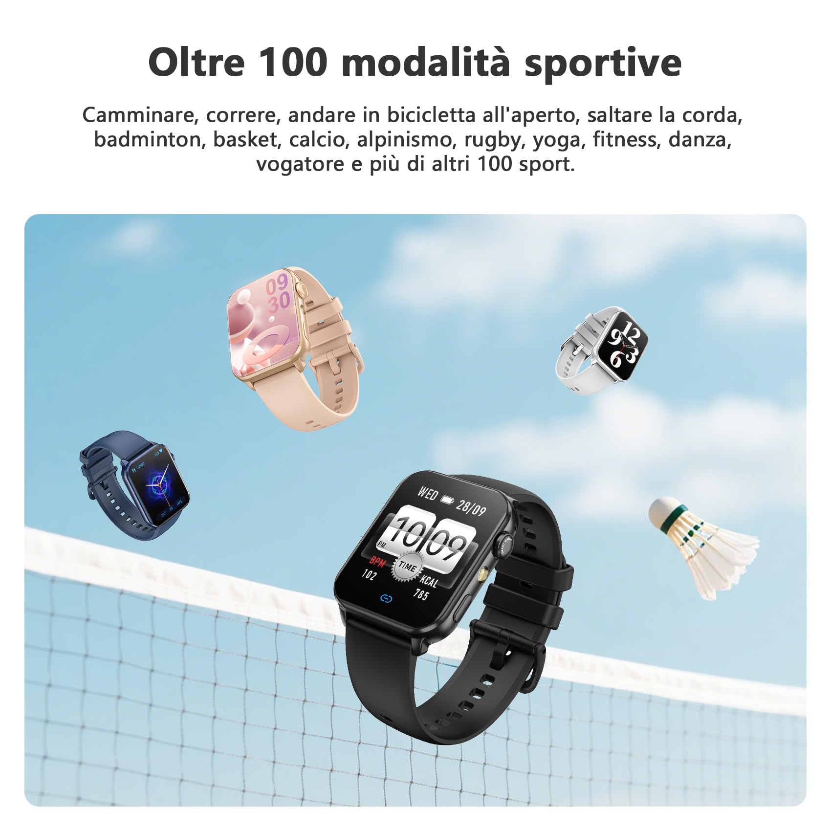 Blackview Smartwatch Uomo Donna, Effettua e Rispondi alle Chiamate,1,91'' Orologio Intelligente 100+ Modalità Sportive/Sonno/Cardiofrequenzimetro/SpO2/ Torcia per Android IOS