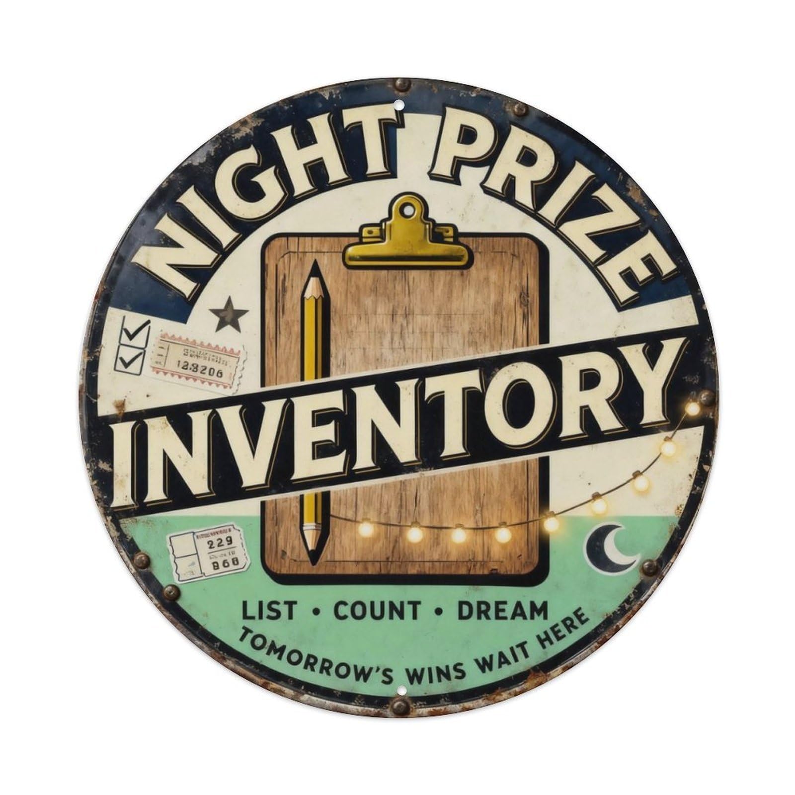 Night Prize Inventory Sign Metal Tin Sign Plaque
