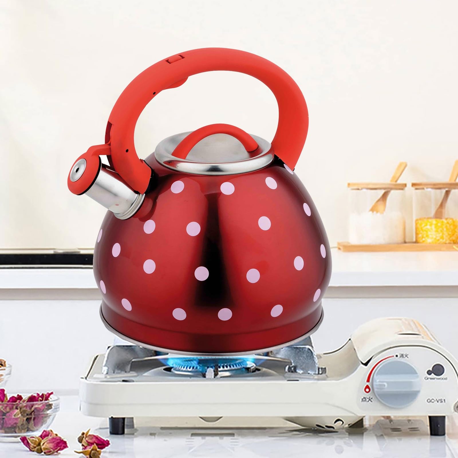 Electric Kettle Red Stovetop Kettle Coffee Claredale Qt Whistling