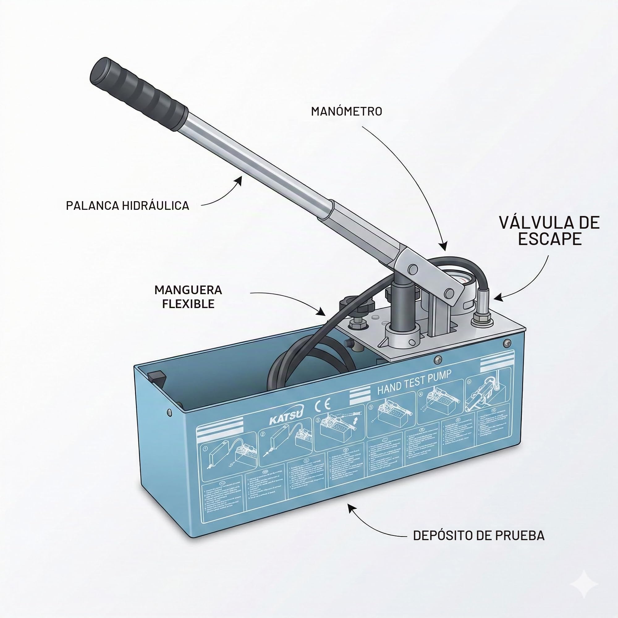 KATSU Bomba de Prueba de Presión de Tubería Manual, Hidráulico 12L 0-50Bar Medidor de Fugas para Inspección de Instalación de Sistemas de Tuberías de Agua Fría y Caliente 318923
