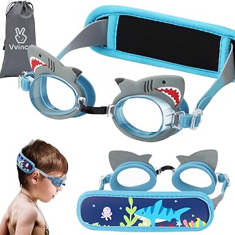 Vvinca Kids Swim Goggles مع حزام من القماش لا تتشابك بدون ألم ، حمام سباحة مضاد للضباب Goggle لا تسرب للأطفال الصغار الفتيات الأولاد