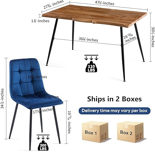 Miniatura 2 de NORDICANA Juego de mesa de comedor de 5 piezas, mesa de cocina rectangular irregular moderna de 47 pulgadas y 4 sillas laterales de tapicería de