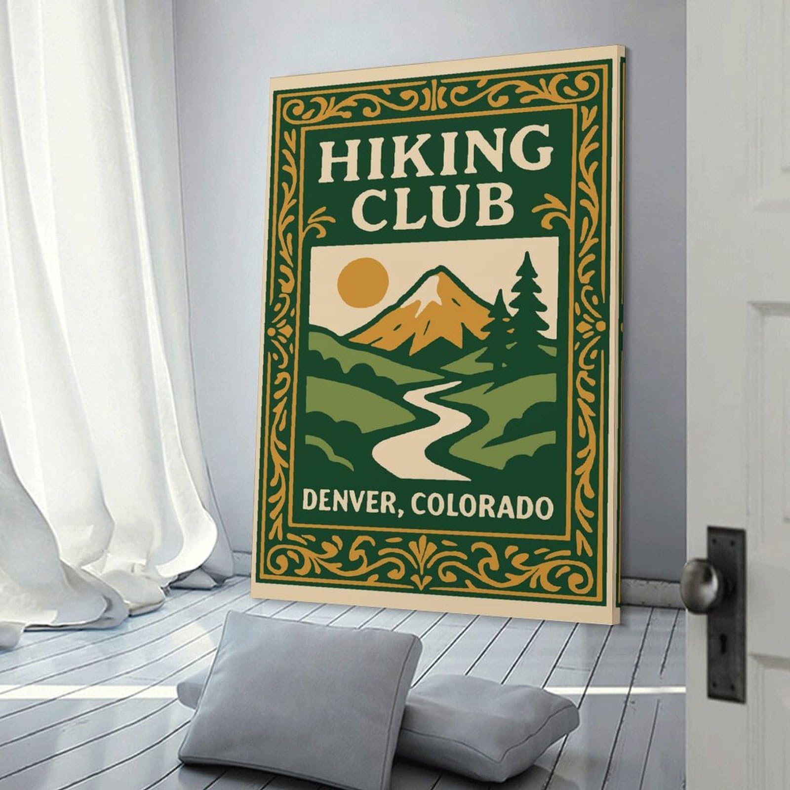 Junmoney Decorative Canvas Print Hiking Club Denver Colorado Vintage, 12x18inch(30x45cm), for Entrance Walls, Hall Decor Or Foyers, A Stylish Accent for Home Entrances