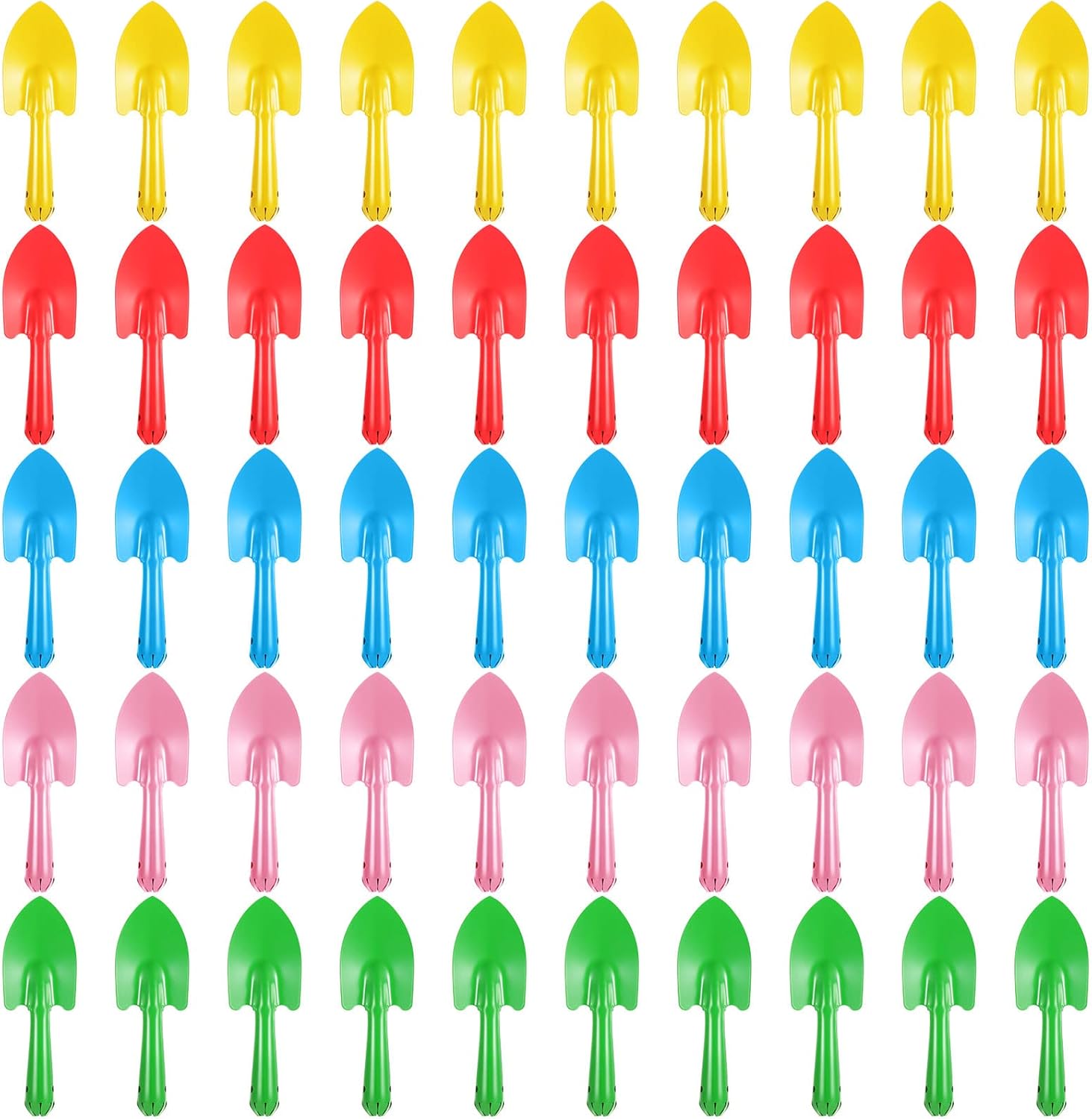 50 Pcs Mini Colorful Metal Hand Shovel 7.87 x 2.56 Inch Mini Trowel Set Garden Tools Small Garden Shovels for Digging Gardening Soil Planting Transplanting Women Men, 5 Colors