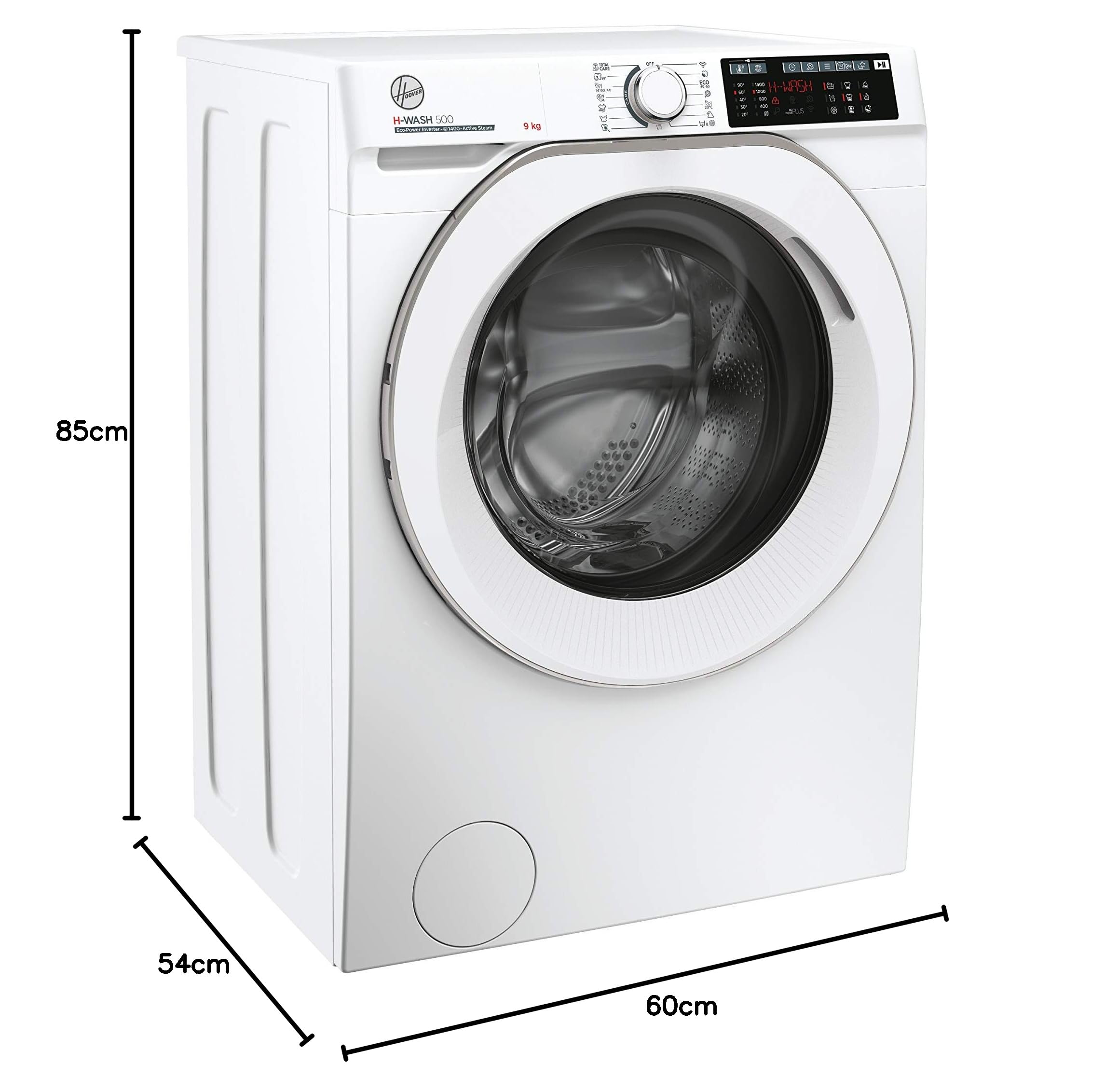 Hoover HW 49AMC/1-S H-WASH 500 Lavatrice Smart 9 Kg, 1400 Giri, Wi-Fi + Bluetooth, Carica Frontale, Funzione Vapore, Motore Inverter, 60x54x85 cm, Bianco, Classe A [Classe di efficienza energetica A]