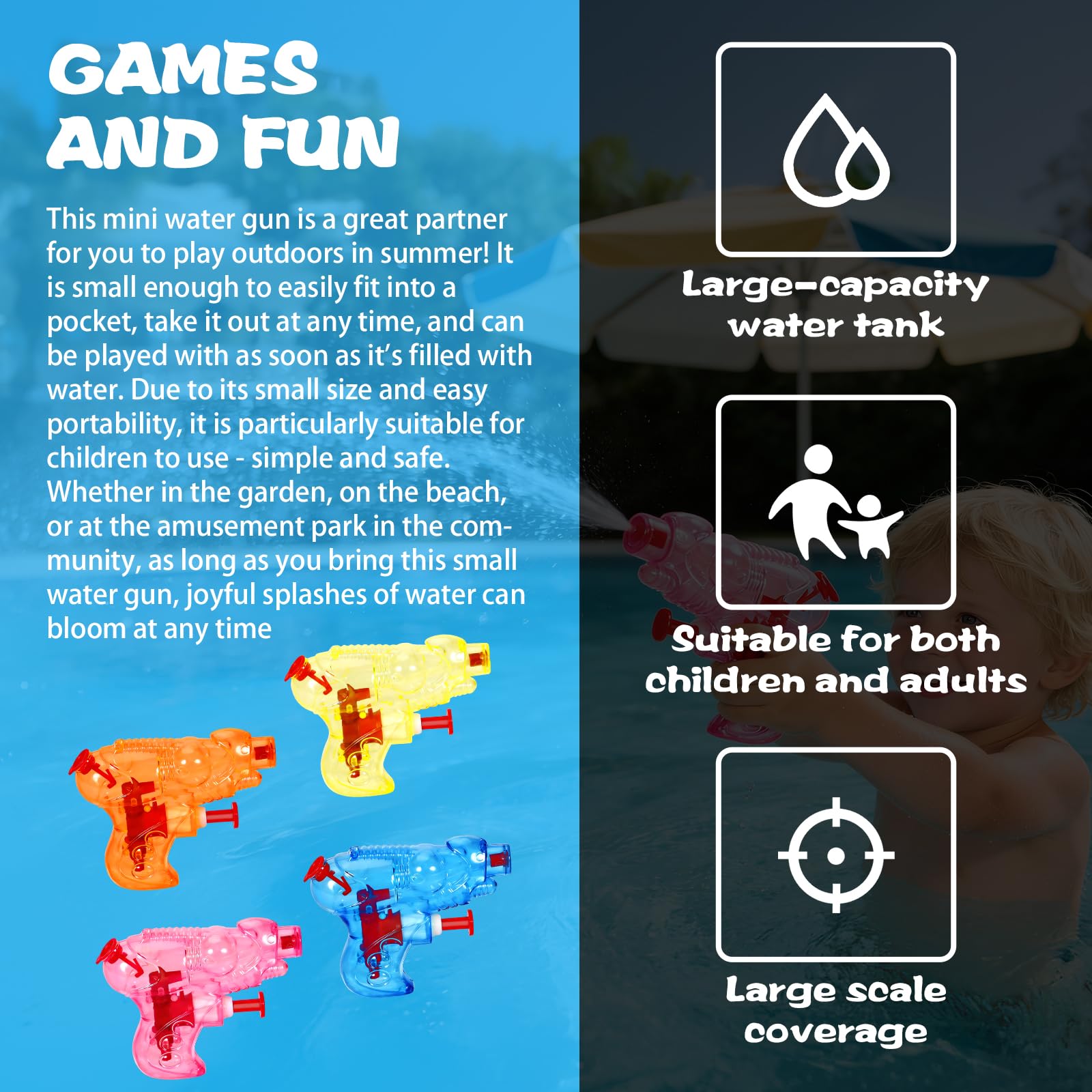 18x Pistolet à Eau Enfant, Lot de 18 Pistolets à Eau en Plastique 8 x 6.5 cm, Jouet Pistolet à Eau, Jeu Plage Piscine, Jouets d'été pour Enfants, Jeu de Piscine de Plage en Plein air