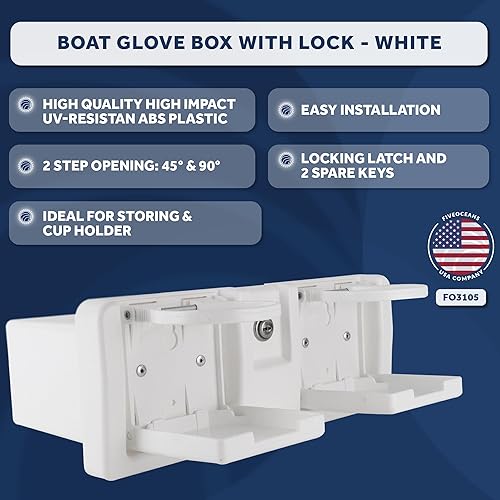 Miniatura 8 de Five Oceans Caja de guantes de barco, con cerradura con 2 llaves, plástico ABS blanco de alto impacto y resistente a los rayos UV - FO2894