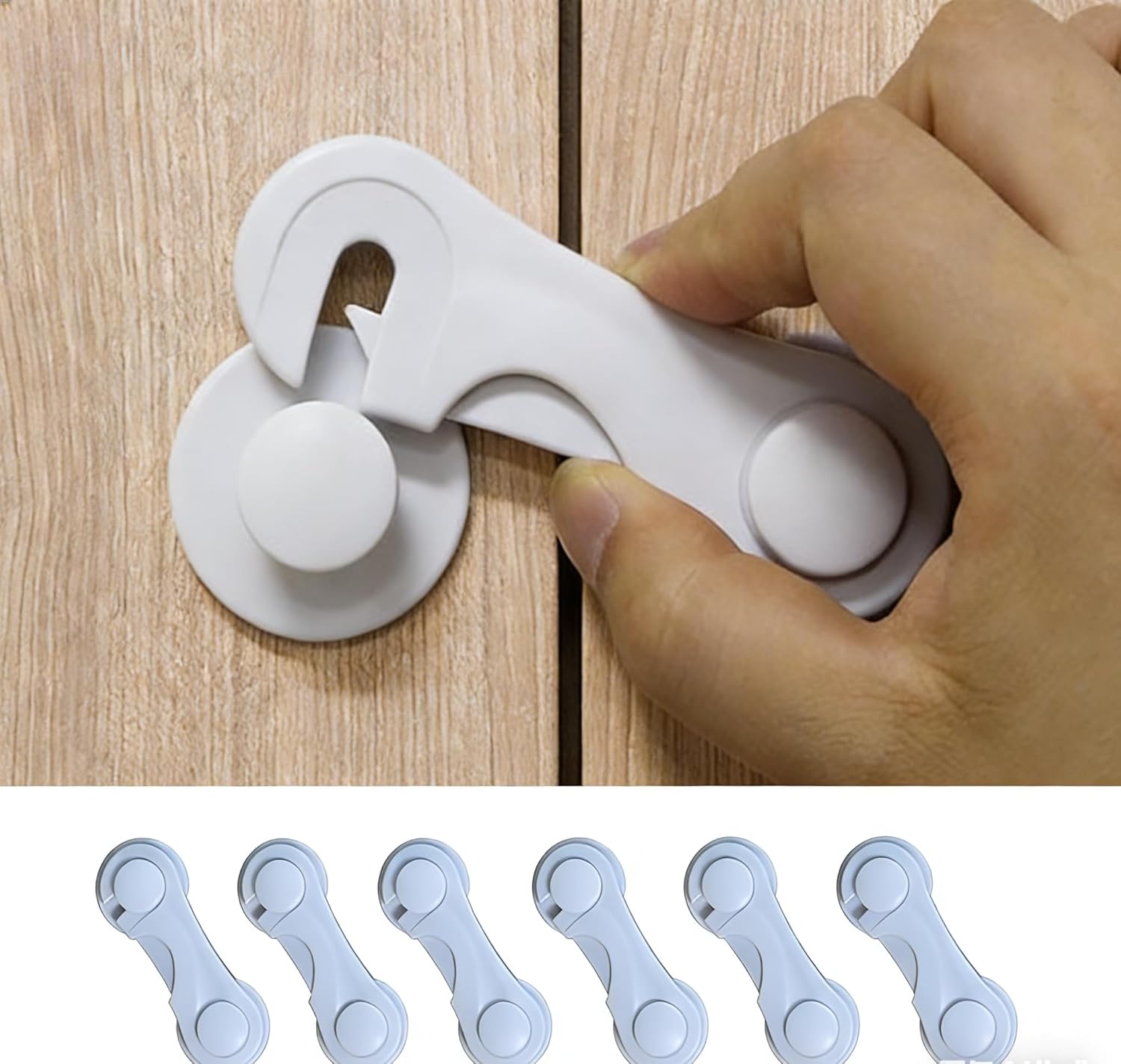 7 Pack Cabinet Door Locks for Baby Proof and Child Safety, Childproof Cabinet Locks with Adhesive for Drawer Cupboards Fridge Closet and Pantry, Child Proof Latch for Protecting Kids (White-7PCS)