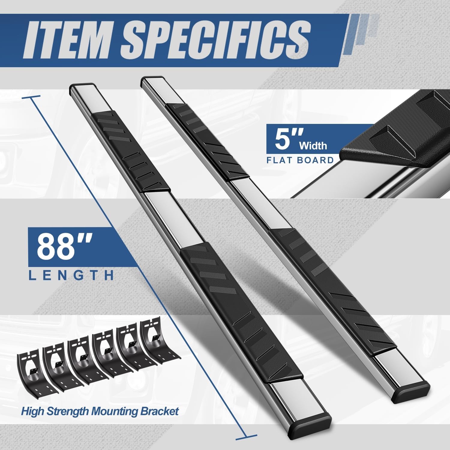 Auto Dynasty Running Boards Compatible with 2009-2024 Dodge Ram 1500 2500 3500 Crew Cab, Stainless Steel Side Step Rail Nerf Bars, 5" Step Bars, Polished Chrome