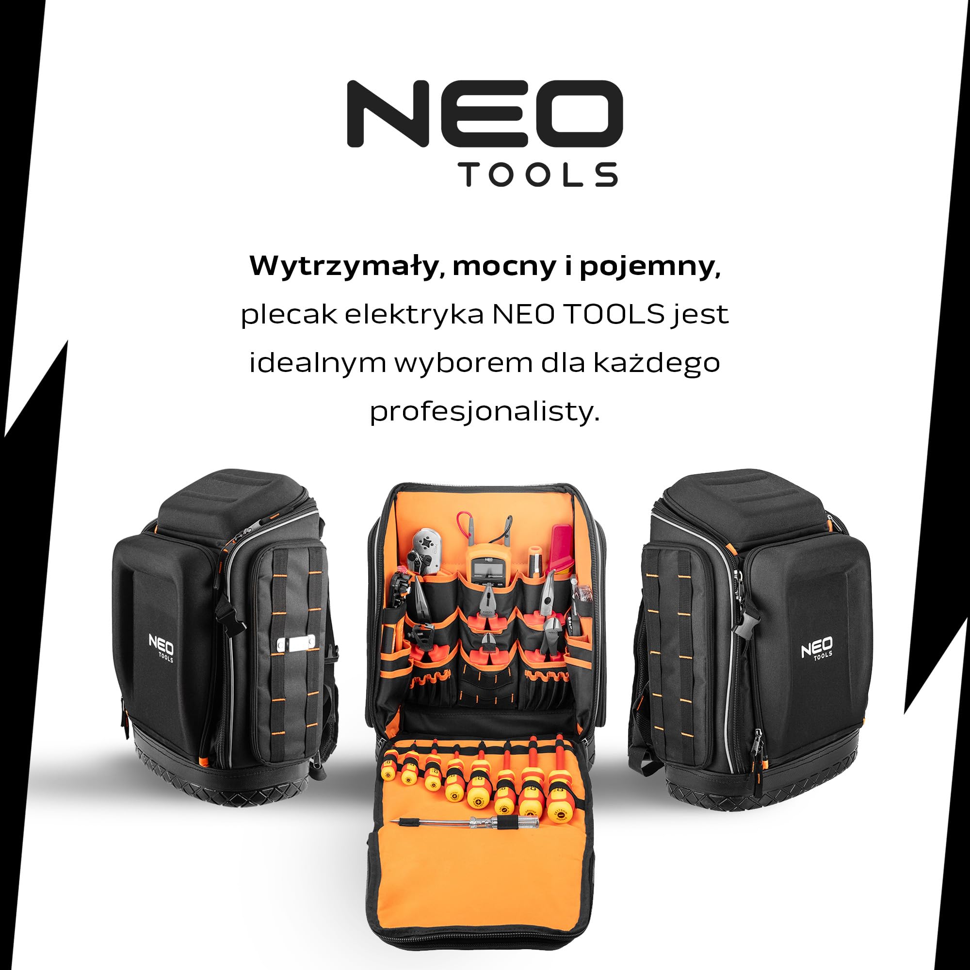 NEO TOOLS Plecak na Narzędzia dla Elektryka, 31-Częściowy Zestaw, 26 Kieszeni, Mobilny i Trwały
