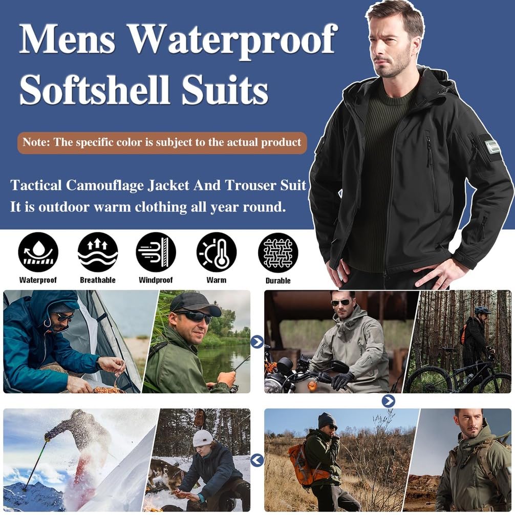 Uniformes TáCticos para Hombres, Conjuntos De Trajes De Combate Militares Impermeables del EjéRcito, Camuflaje Softshell Chaqueta Pantalones Ropa De Caza