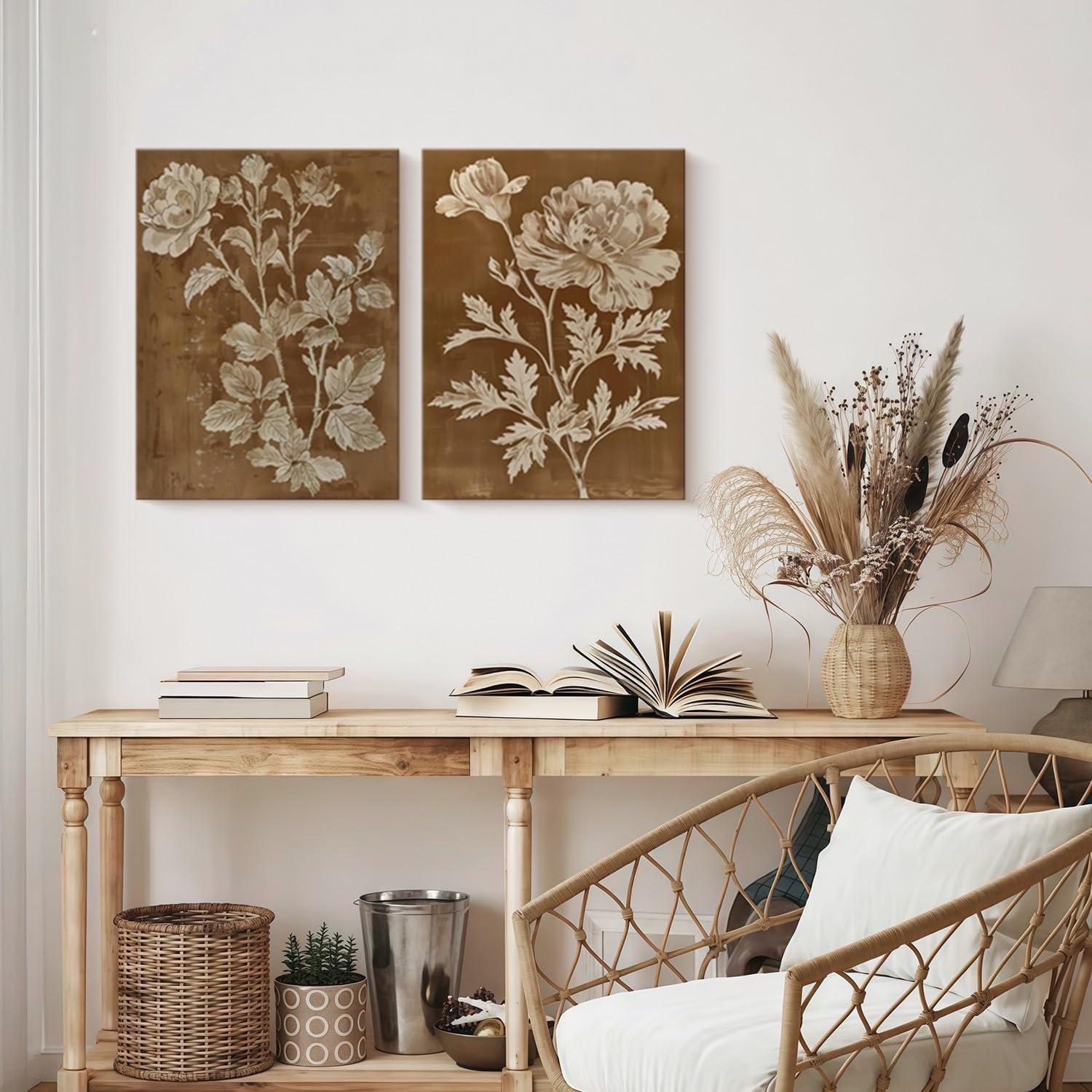 2 Piece Vintage Botanical Floral Wall Art Brown Flowers Wall Decor Vintage Botanical Prints Nature Boho Vintage Home Decor Print for Living Room Bedroom 12x16 Inch Ready to Hang