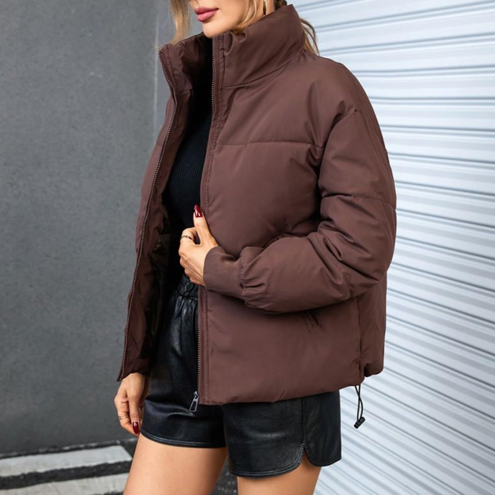 Genérico Chaqueta de plumón para mujer Cazadora Ligeros Acolchada con cremallera completa ropa exterior básica monocolor Termica Calefactables moderna días fríos