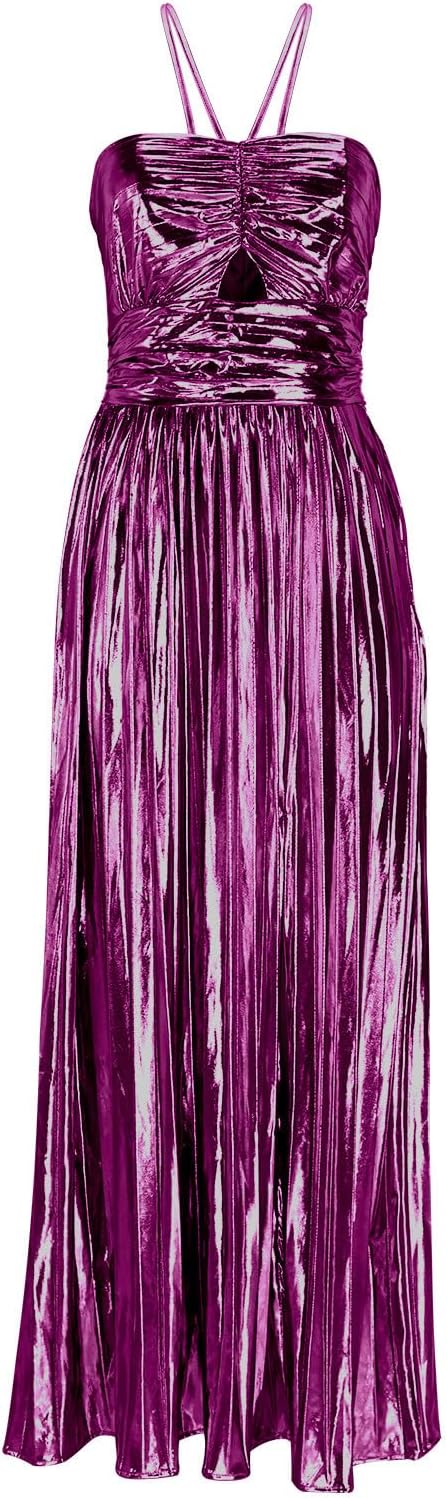 Women's Sleeveless Maxi Dress Sexy Backless Halter Criss Cross Side Split Party Cocktail Dresses Prom Solid Clothes